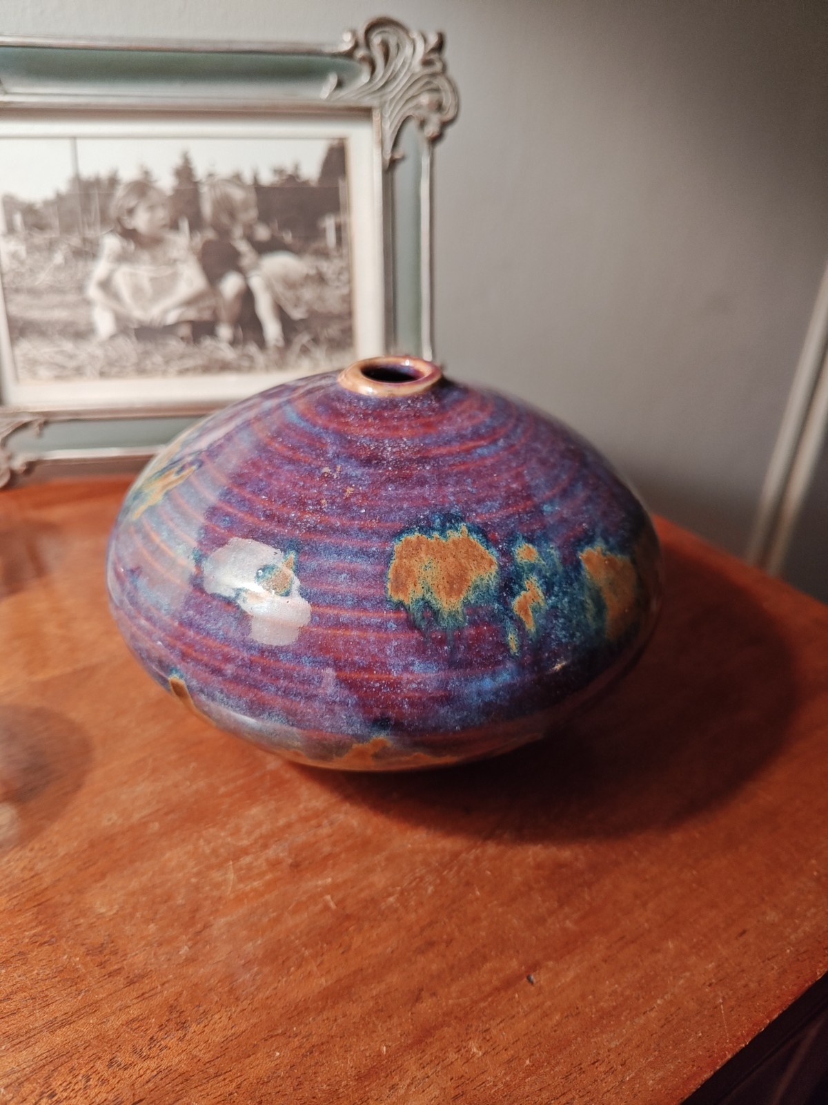 VIVIKA & OTTO HEINO GLOSSY WEED VASE POT PURPLE WITH BROWN & GREEN HUES