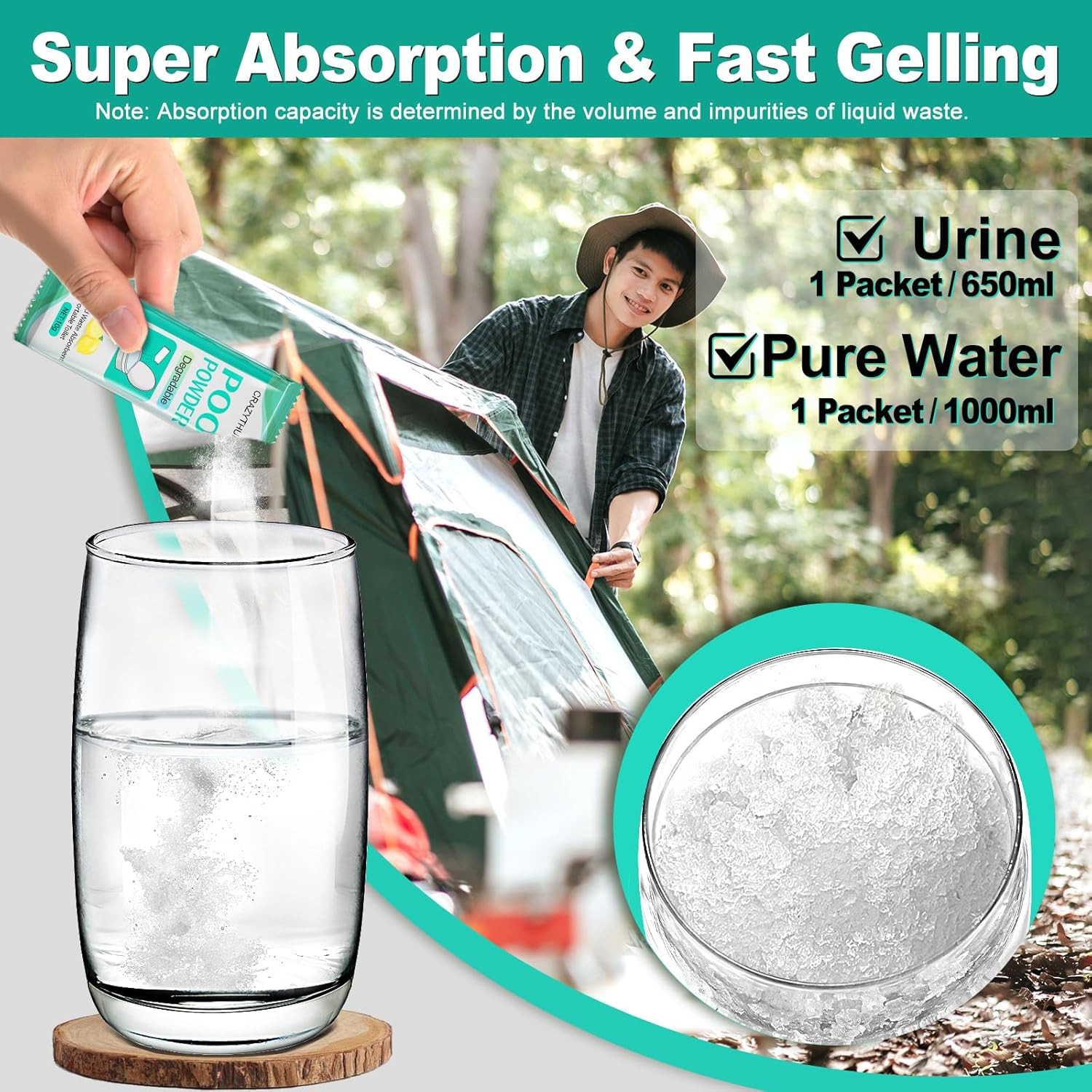 Portableportable Toilet Gel, Poo Powder for Portable Toilet, Camping Toilet Gel,