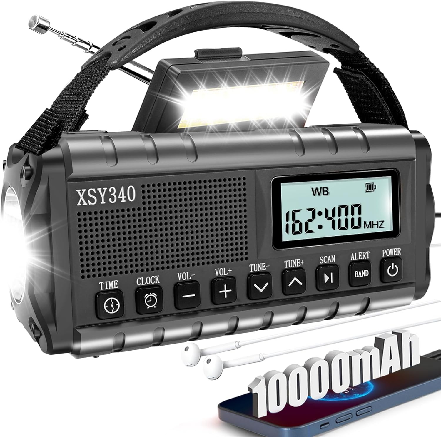 Upgraded 37000mWh Emergency Hand Crank Radio AM/FM with LED Flash WINTER STORM