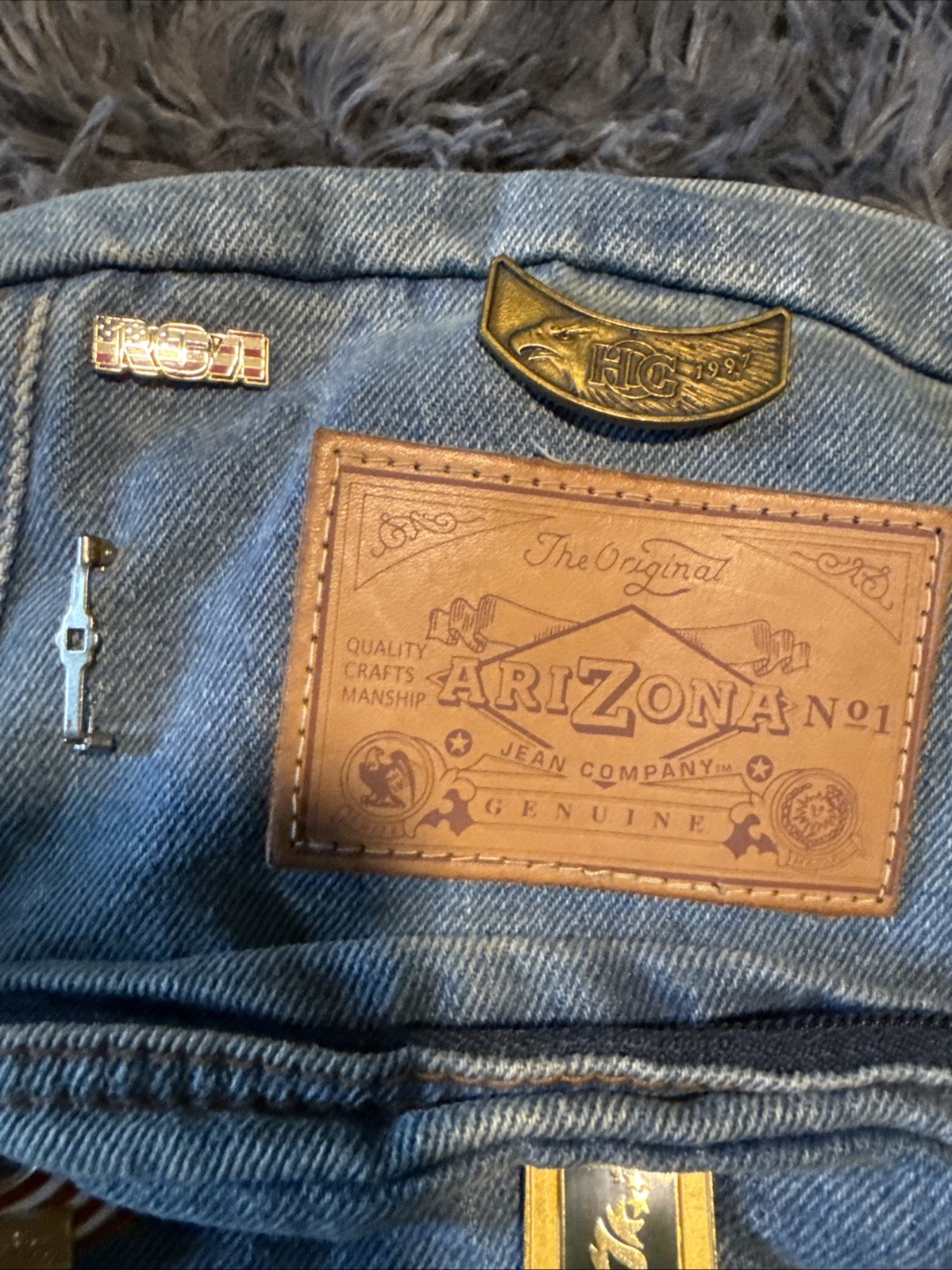 Vintage arizona denim back pack, travel pins, Ama, bush gardens, hog,Air force,