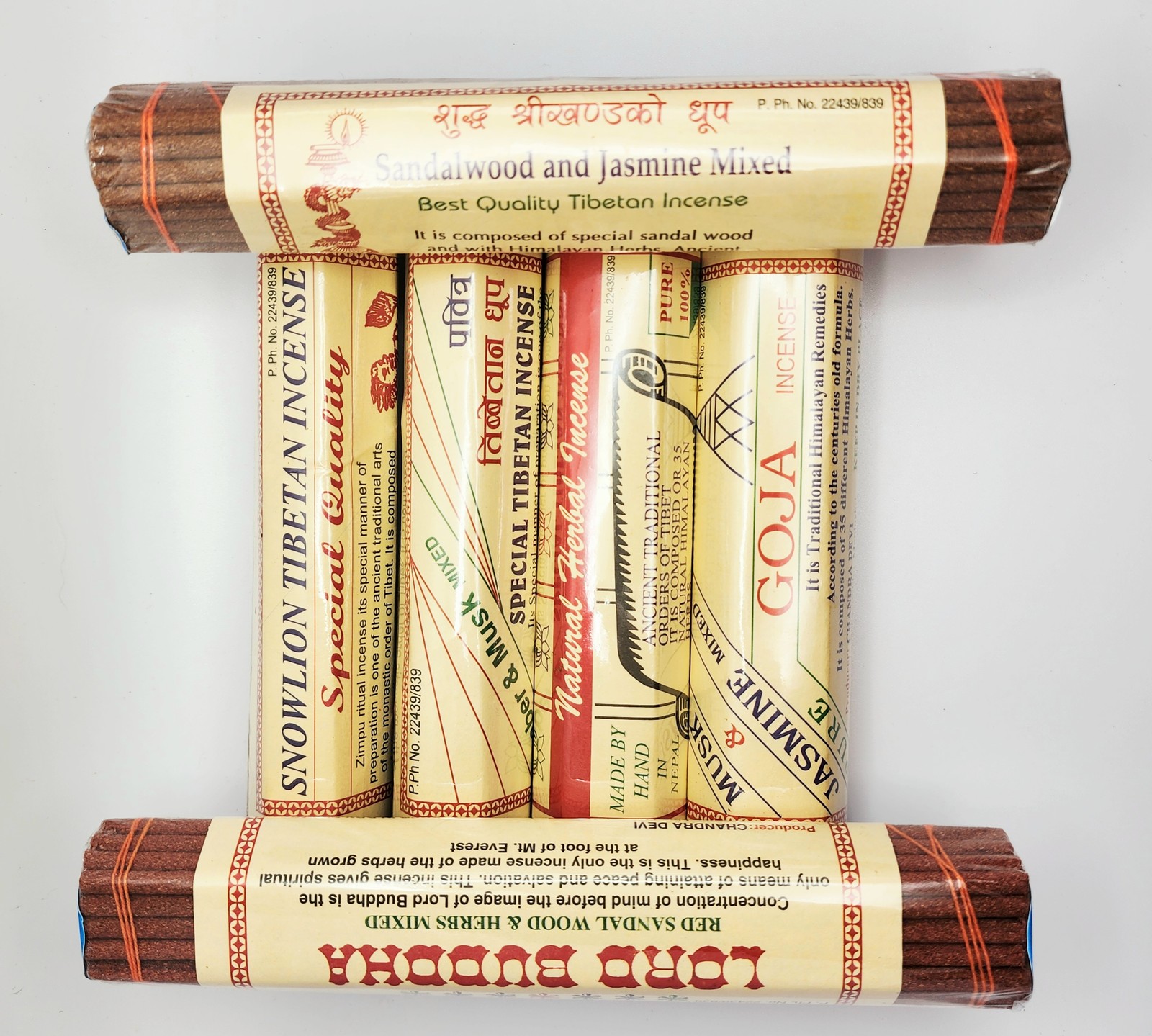 Tibetan Incense Bundle, by Chandra Devi-6 packs:Jasmine & Sandalwood, Natural,