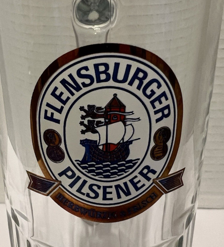 Flensburger Pilsener Herbwurzig & Frisch 0.5 L Beer Mug 8" Tall-Slender-German