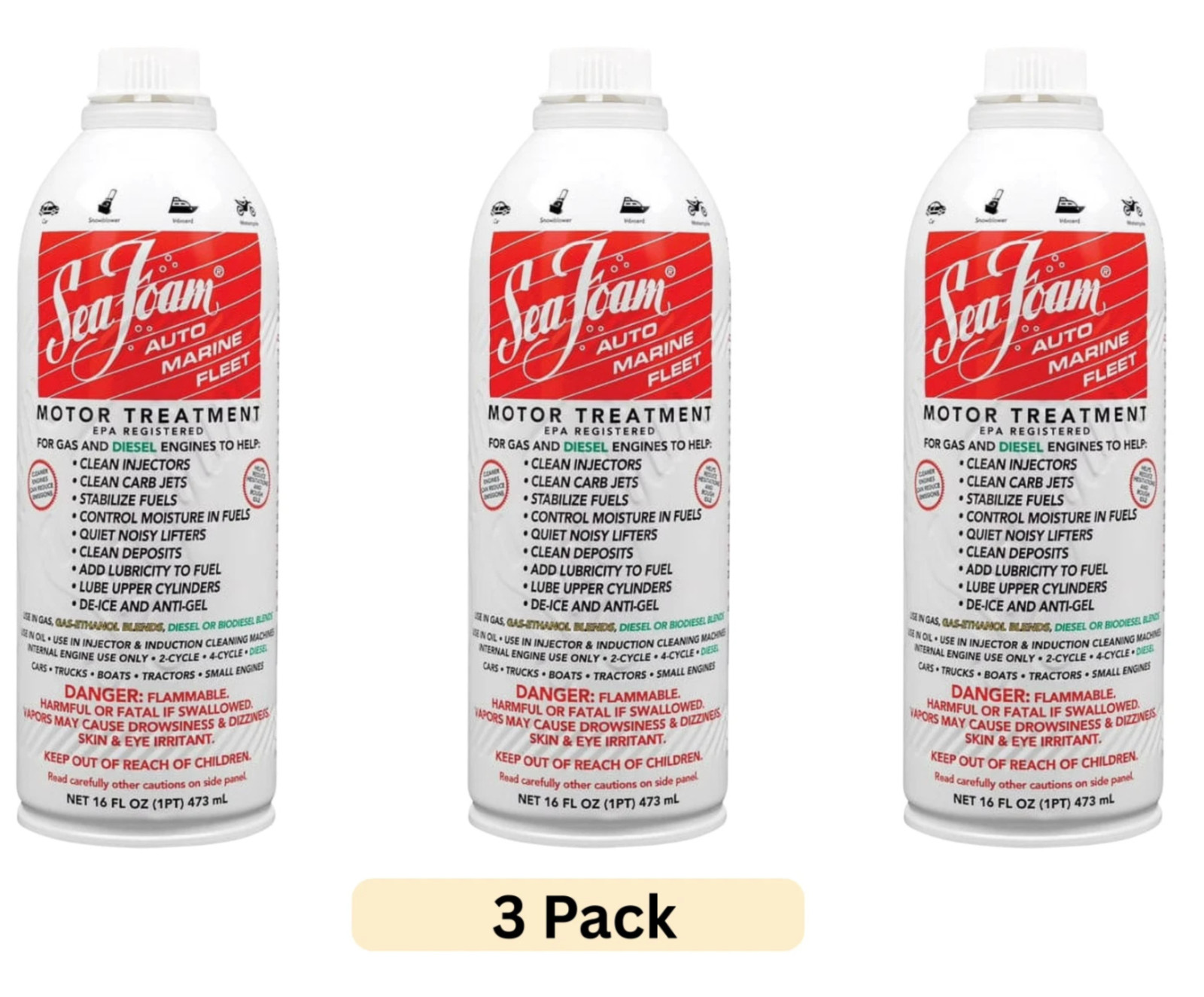 Sea Foam SF-16 Motor Treatment for Gas and Diesel Engines 16 oz. Pack Of 3