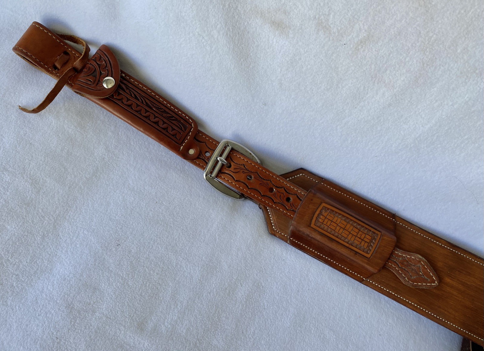 High QUALITY Double Stitch TOOLED Skirt Leather Back Flank Cinch &Billet SET~EUC