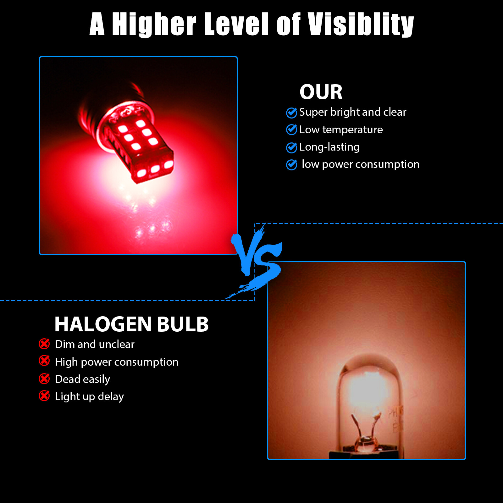 4PCS 7443 7440 LED Red Strobe Flash Blinking Brake Stop Tail Parking Light Bulbs