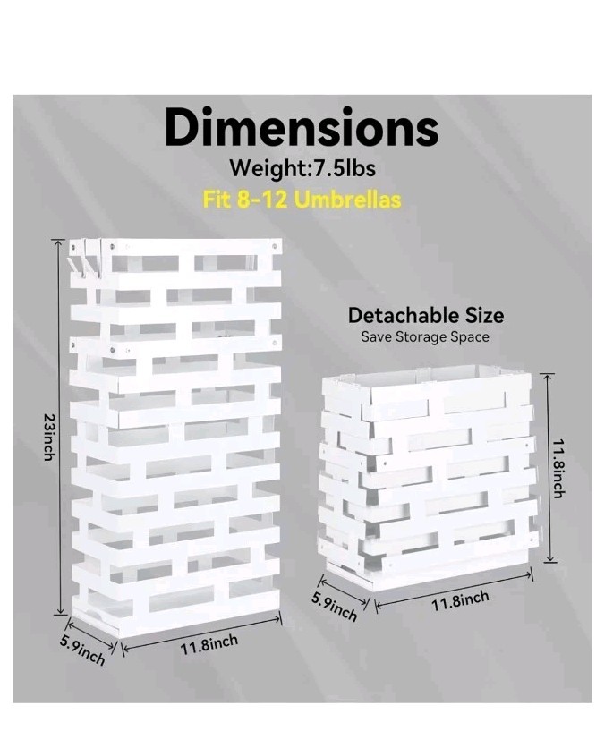 Indoor/ Outdoor Umbrella Stand Space Saving Detachable Tray Hooks Sturdy Metal