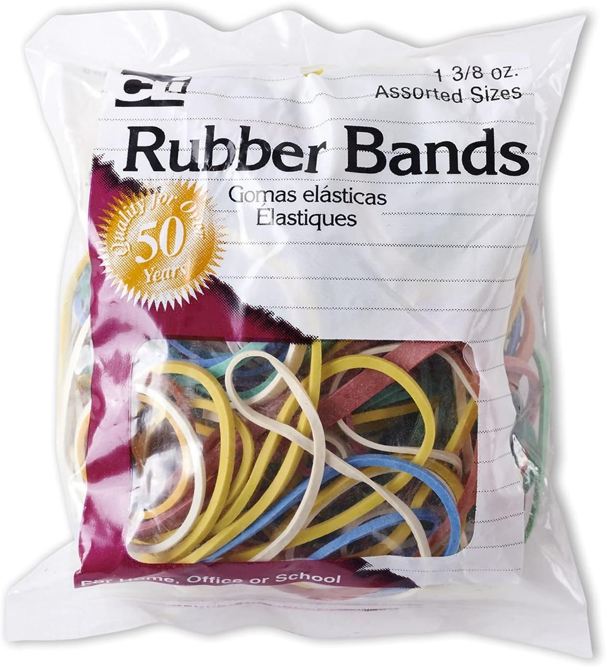 Rubber Bands, 3/8 Ounce Bags, Amber, Assorted Sizes