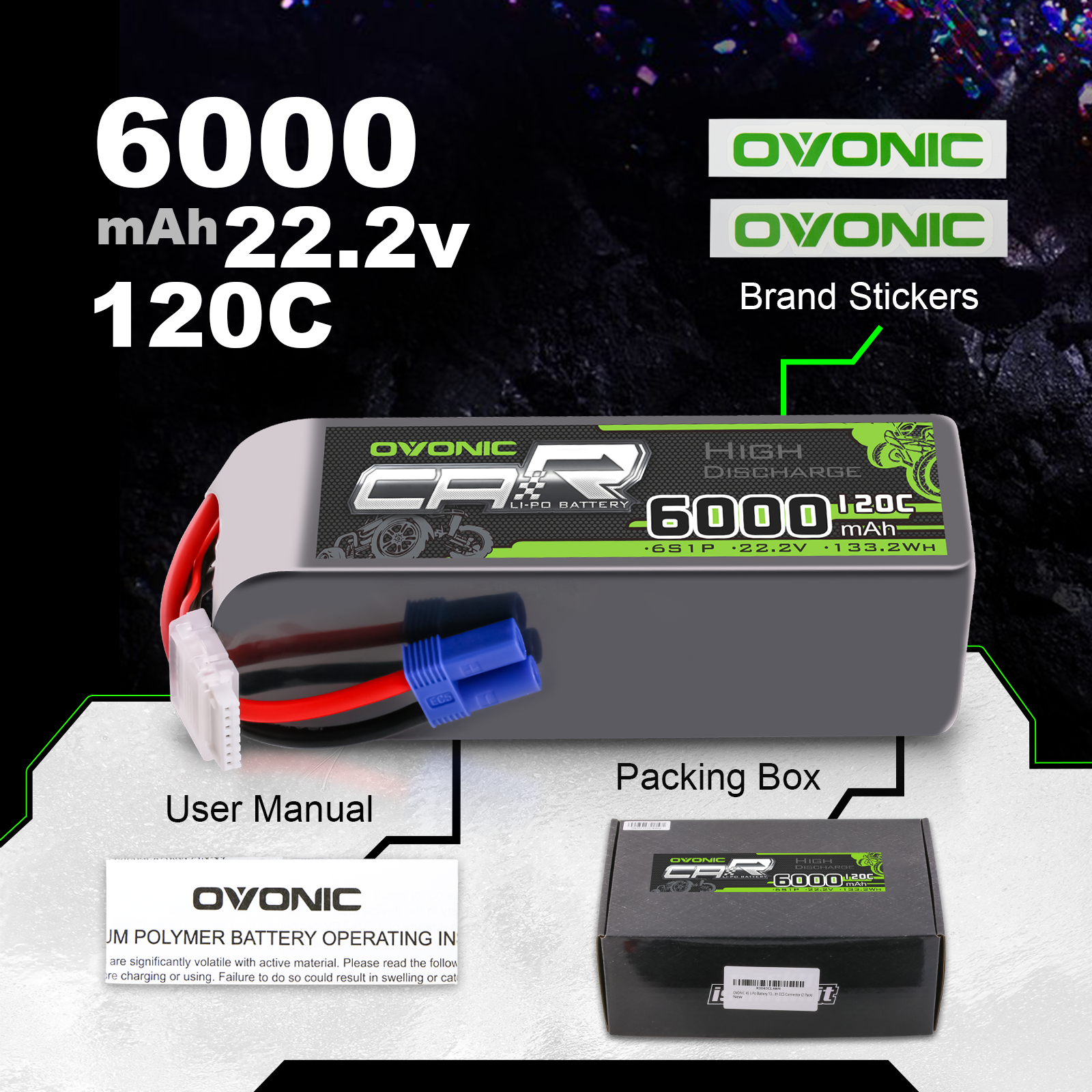2x Ovonic 22.2V 120C 6S 6000mAh Lipo Battery EC5 for RC Car Truck Heli Jet Boat