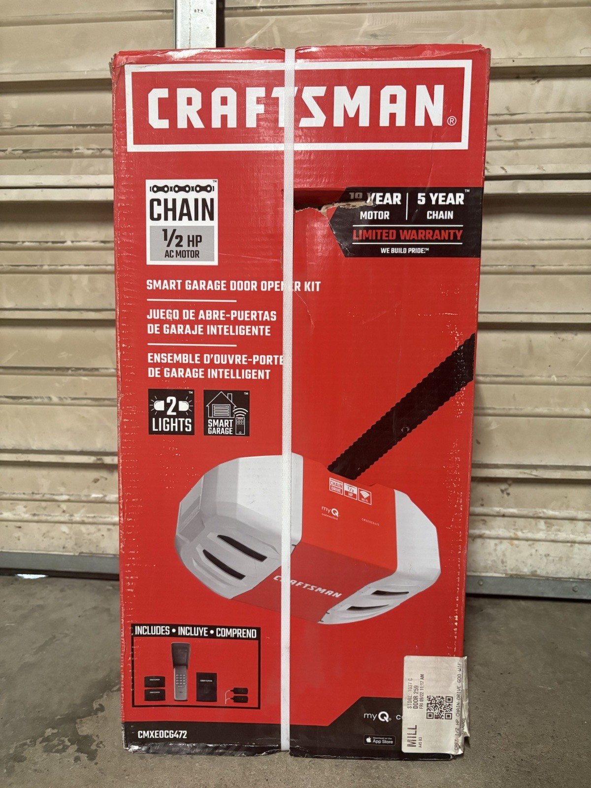 Craftsman Chain Drive Garage Door Opener 1/2 HP Wi-Fi Battery Backup CMXEOCG472
