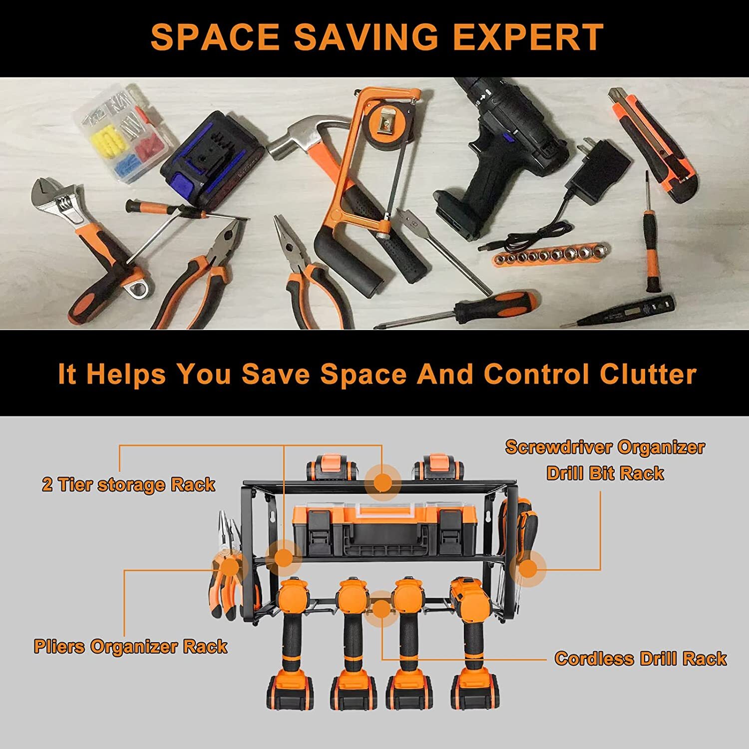 Power Tool Organizer Wall Mounted Power Tool Rack for Cordless Drill Storage
