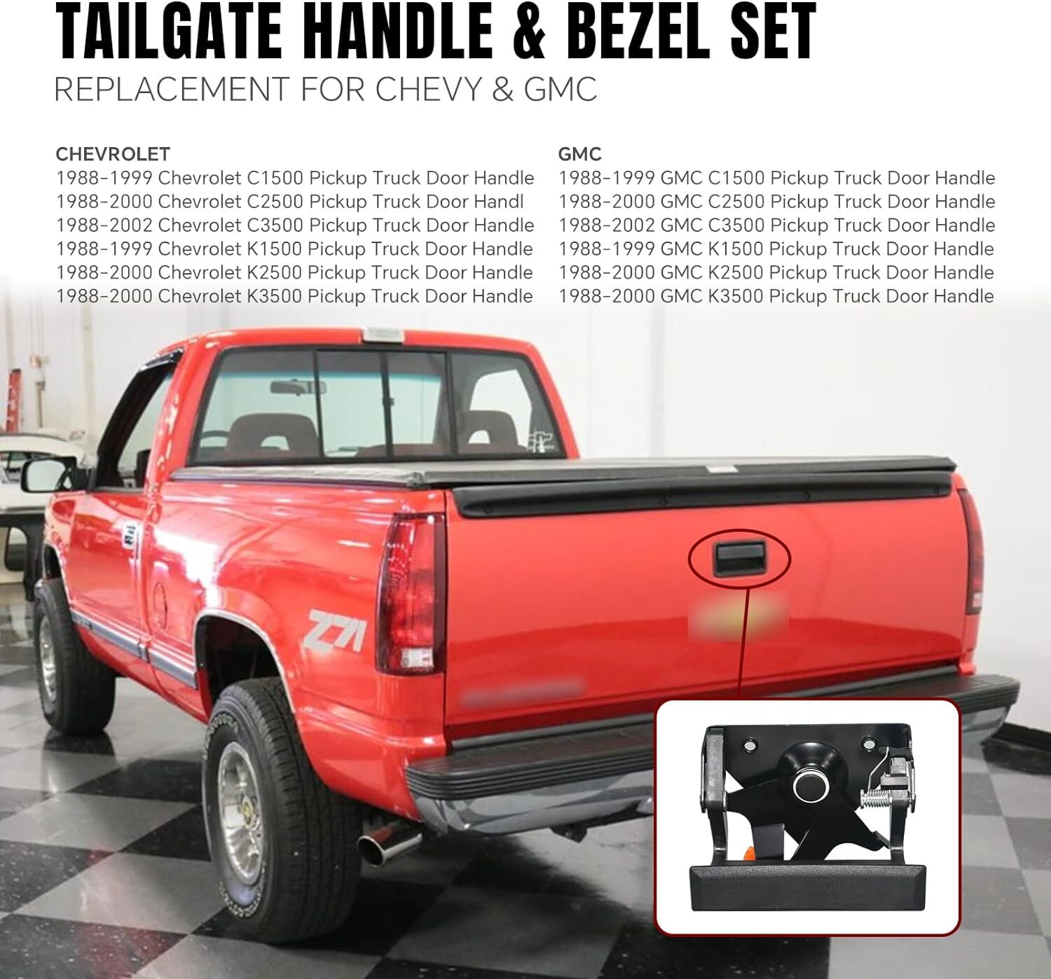 Tailgate Handle & Bezel For Chevy Silverado C/K C1500 C2500 C3500 1988-1998