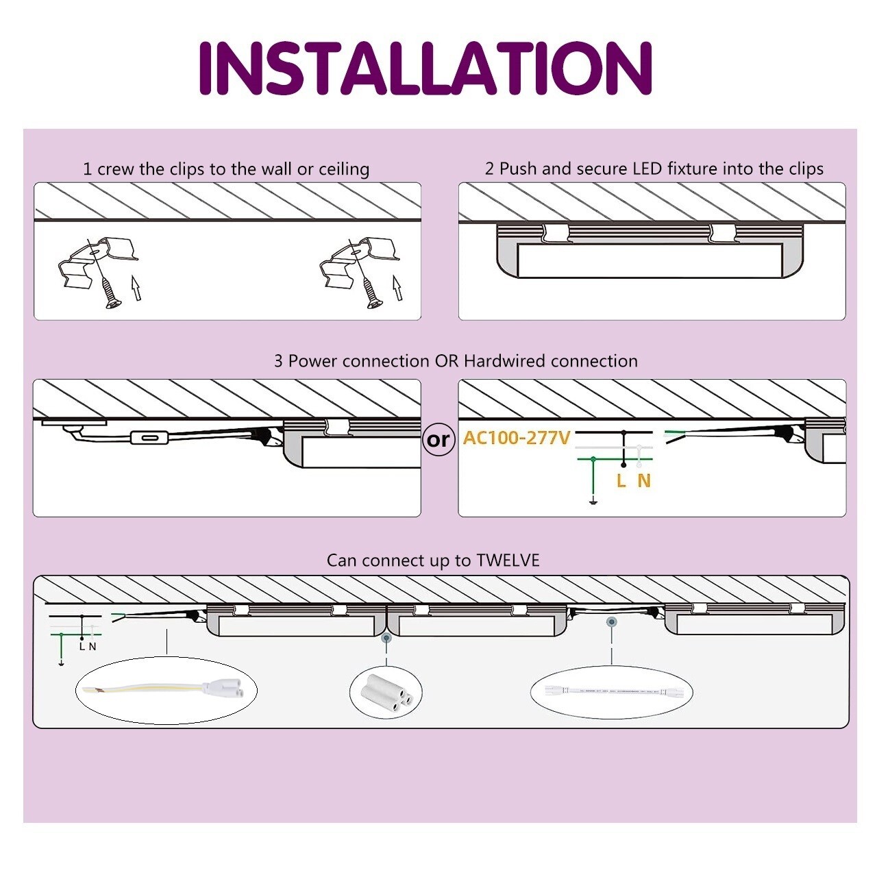 6 Pack LED T5 Integrated Single Fixture 4FT 20W LED Shop Ceiling Lights Clear