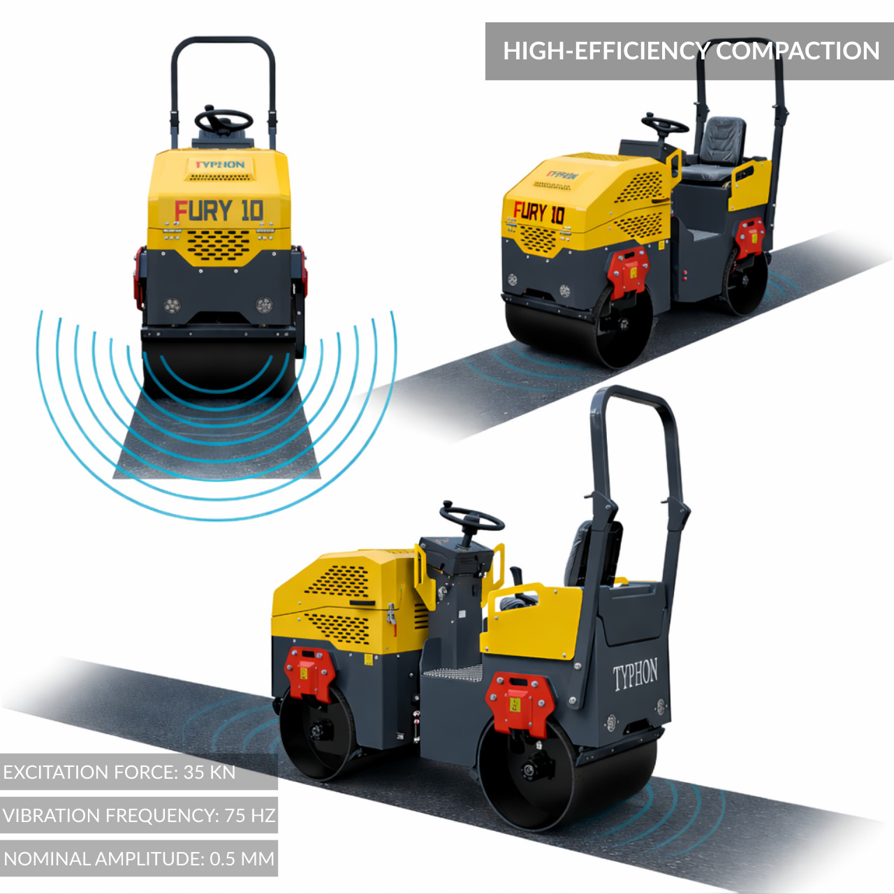 TYPHON Fury 10 Road Roller Compactor 1 Ton B&S 13.5hp Gas Soil Asphalt Rollers