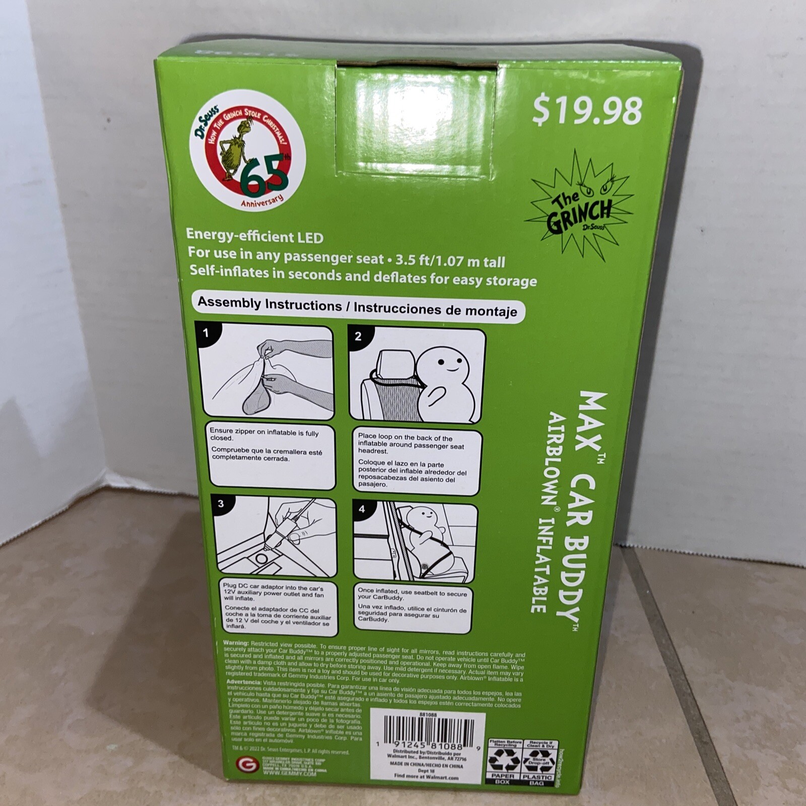 MAX CAR BUDDY AIRBLOWN INFLATABLE 3.5 FT. TALL 65TH ANNIVERSARY New Grinch Auto