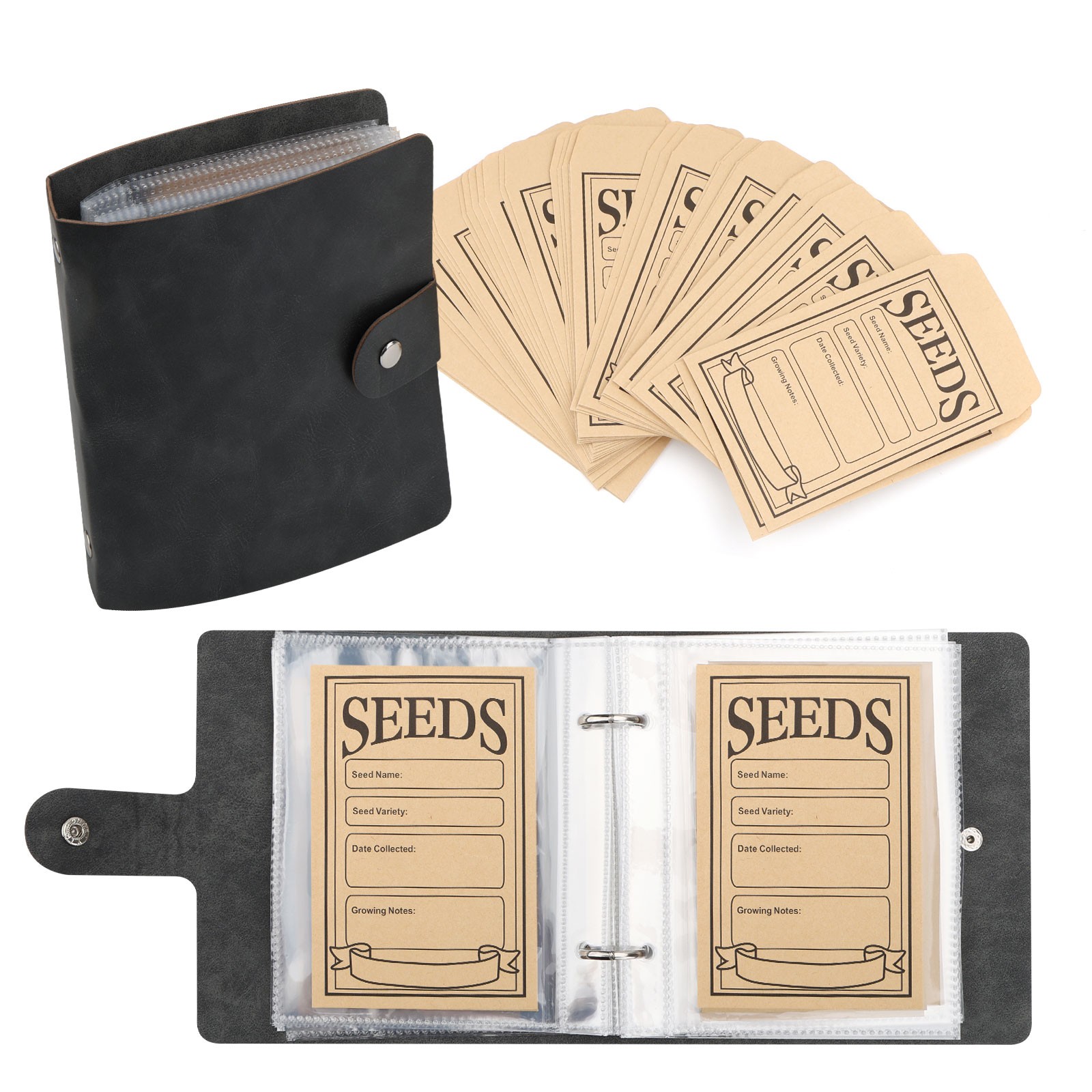 Seed Organizer Binder with 50PCS Envelopes & 50 Storage Pockets for Garden Lover