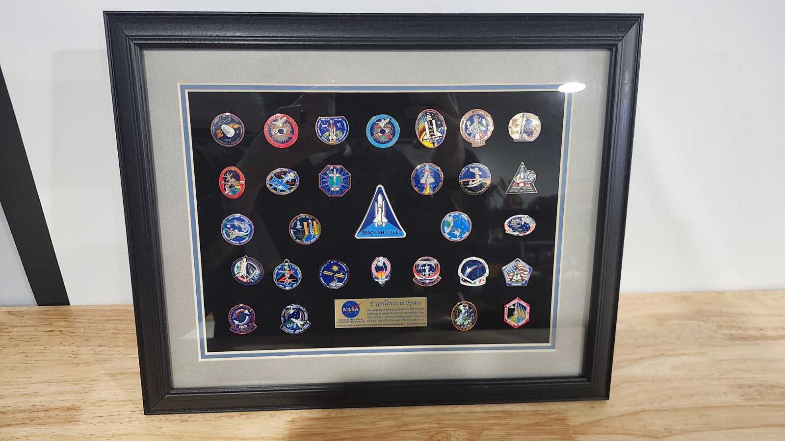 rare Winco framed collection of NASA "Excellance in Space" insignia pins