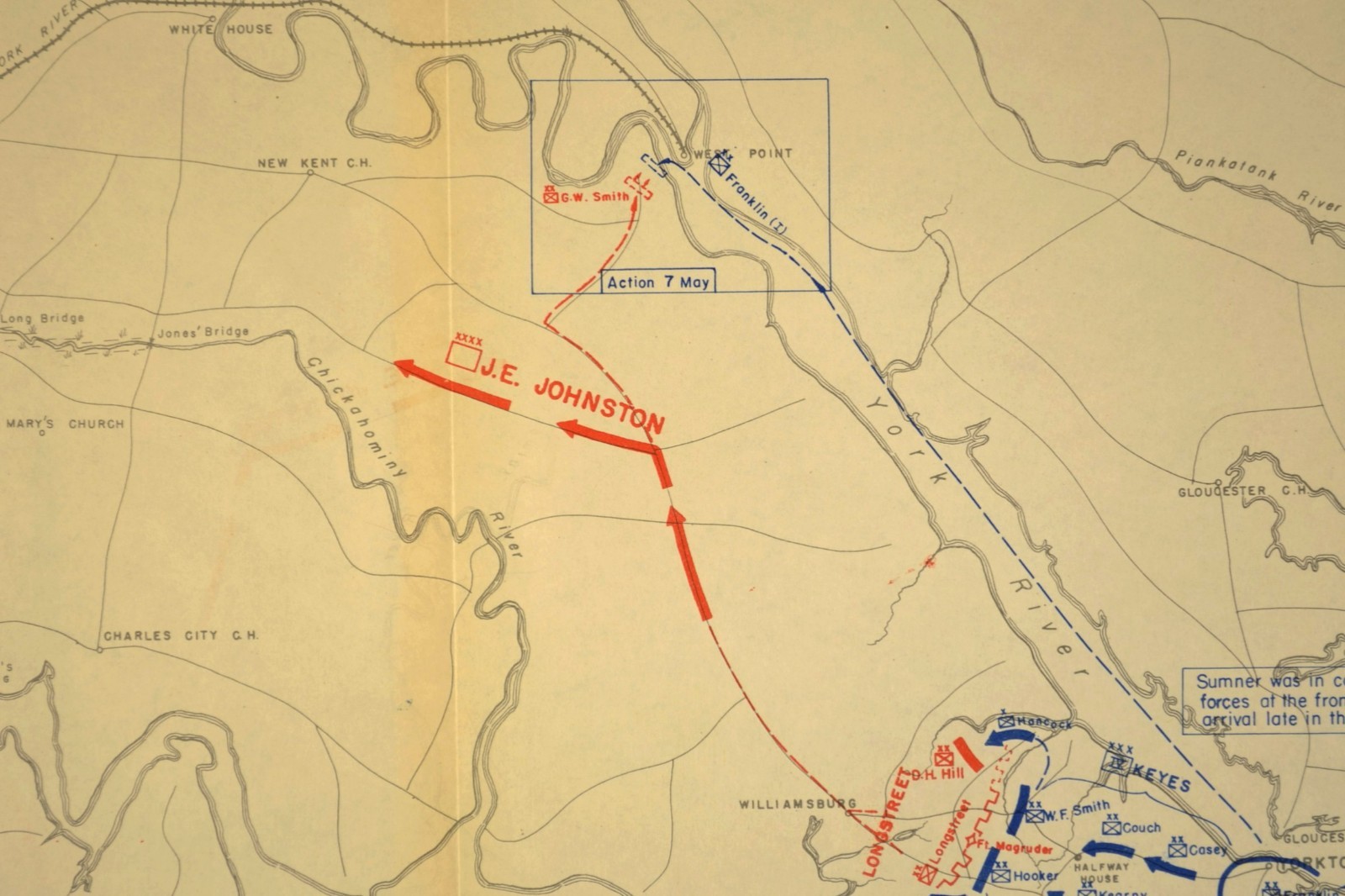 Battle of Williamsburg Map Virginia May 5th 1862 Confederate Retreat to Richmond