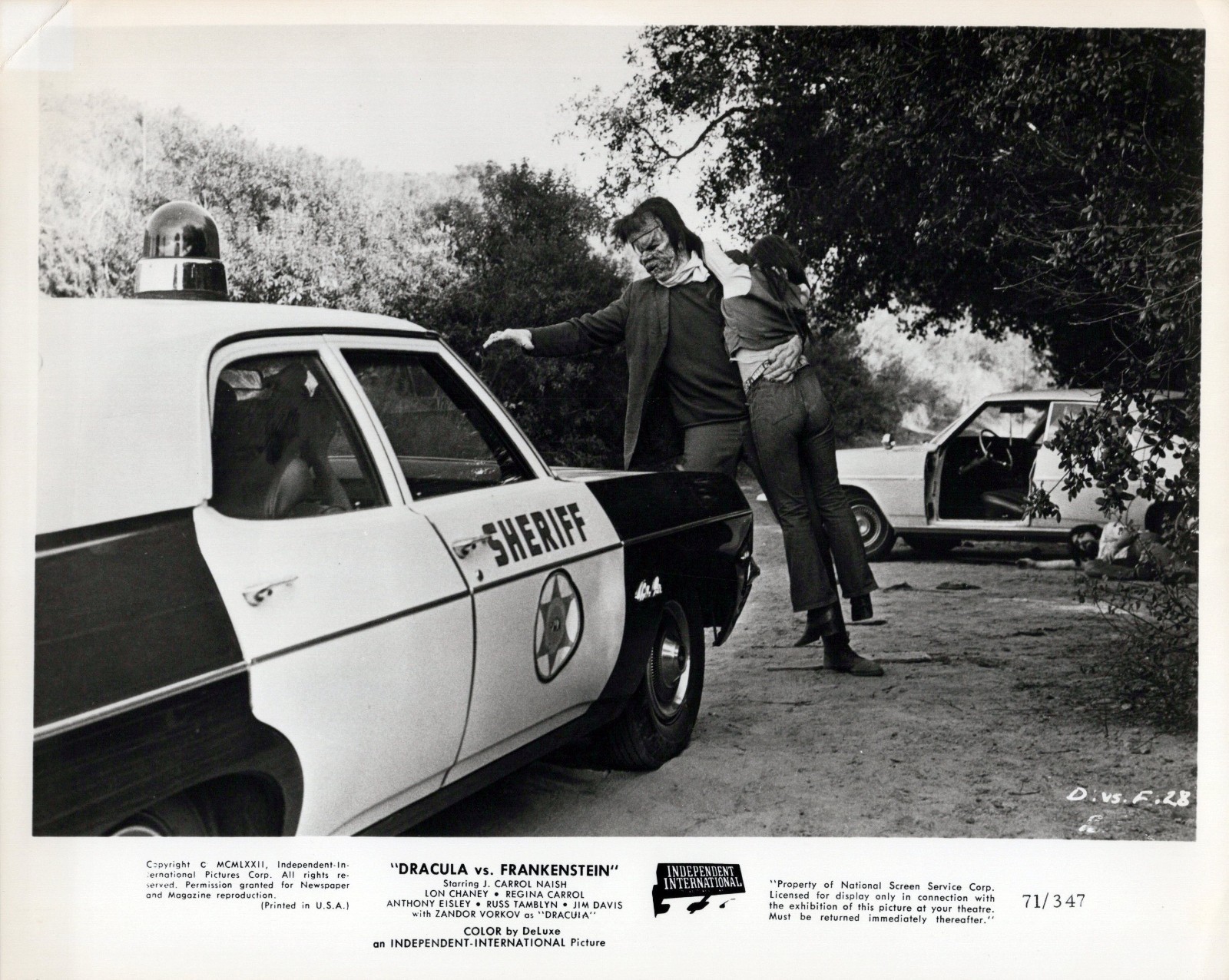 Dracula vs Frankenstein 1971 NSS Still Monster vs Sheriff Car Scene M3hh