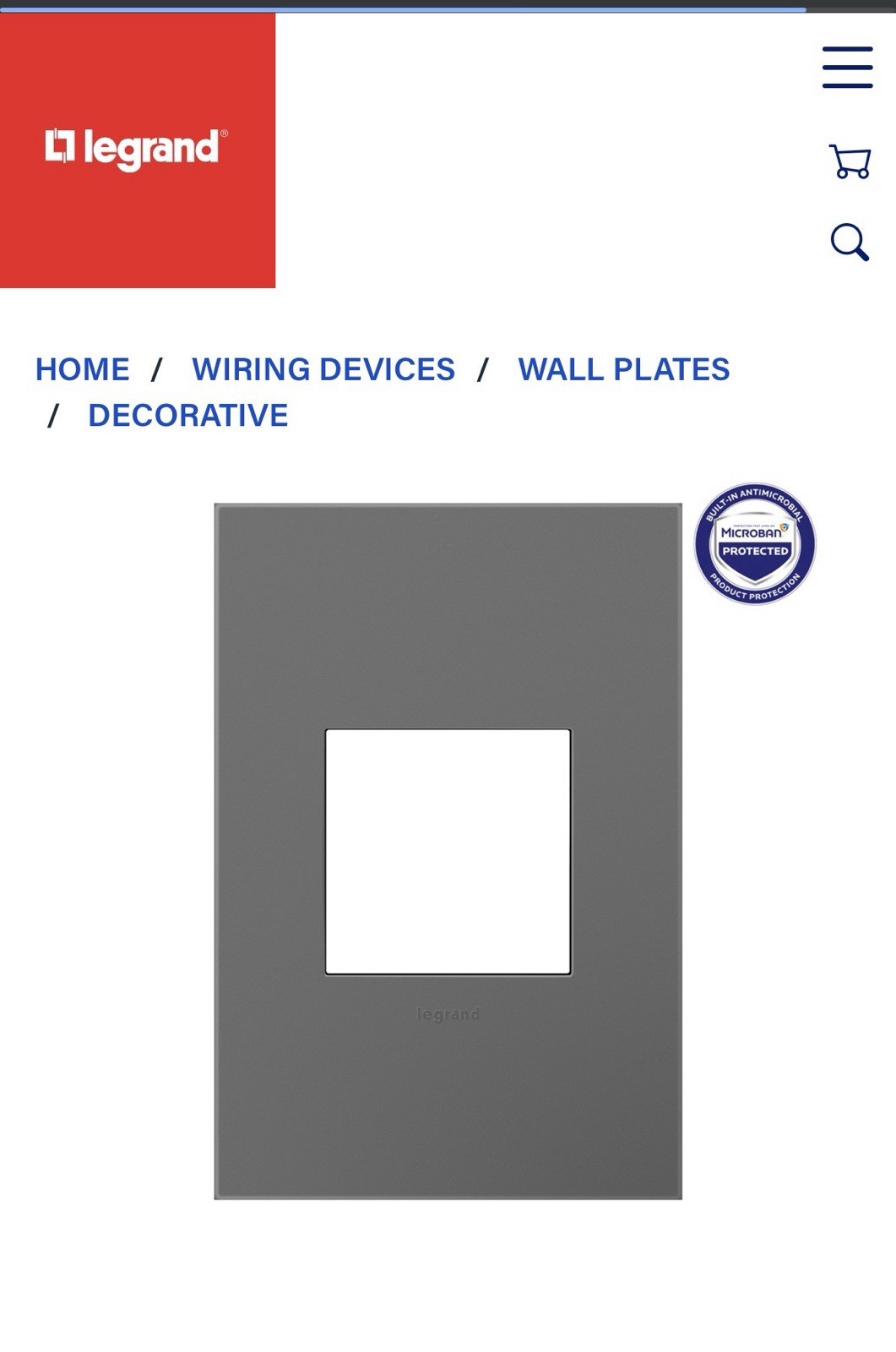 AWP1G2MG6 - LEGRAND ADORNE WALL PLATE ONE GANG - MAGNESIUM FINISH