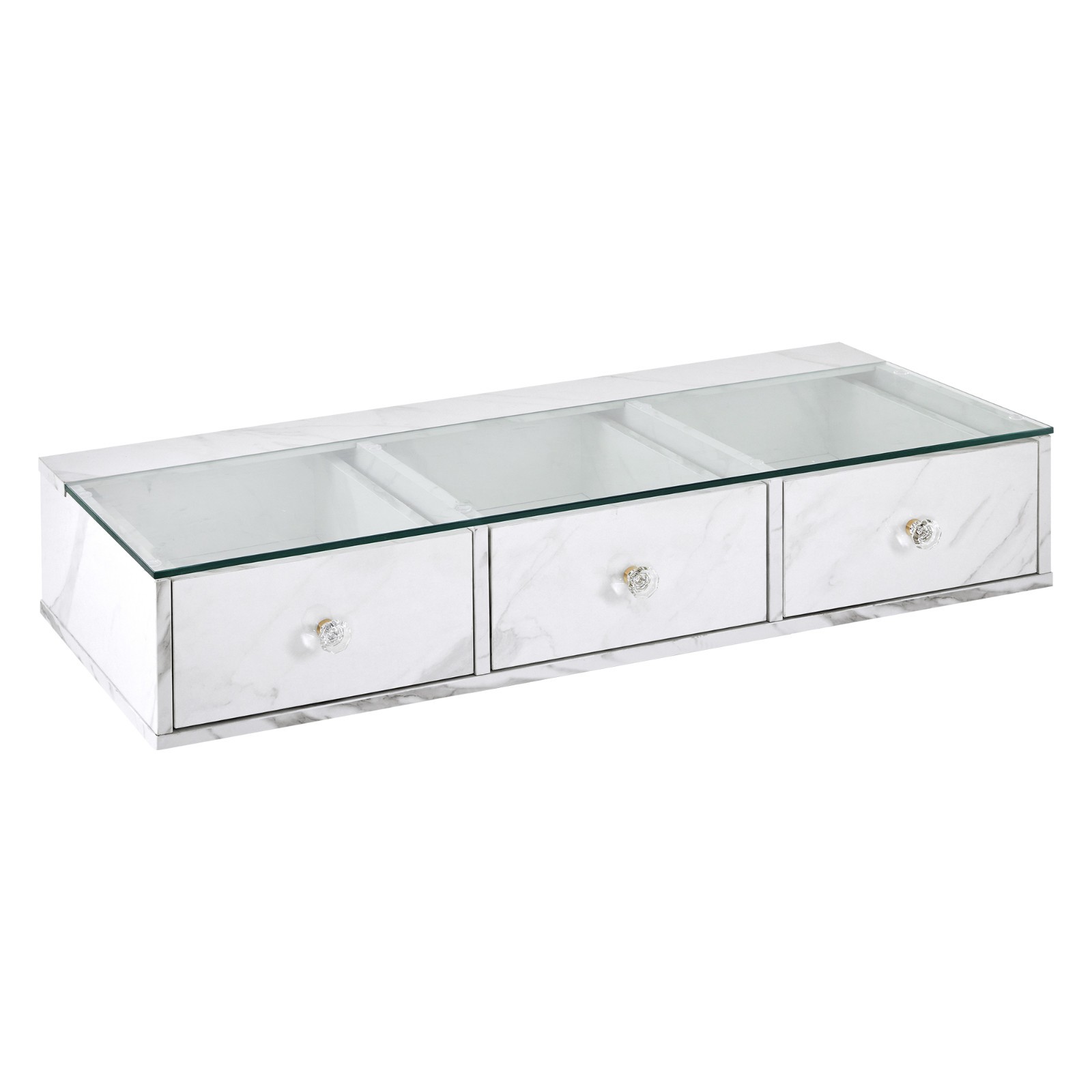 Glass Top Wall Mount Station, Beauty Barber Spa Storage Cabinet with 3Drawers