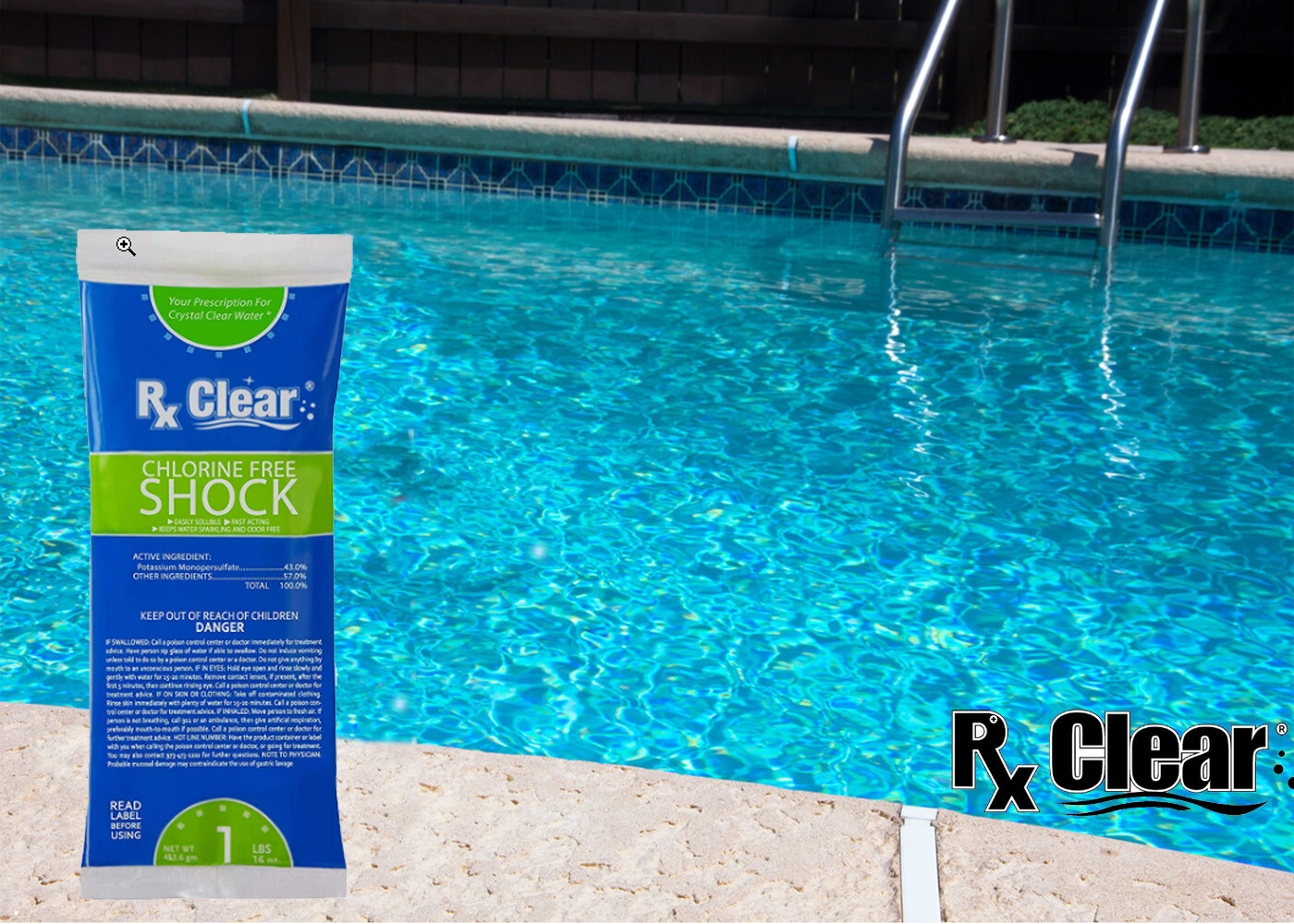 Rx Clear 36.2% Potassium Monopersulfate Chlorine Free Pool Shock - 1 lb Bag