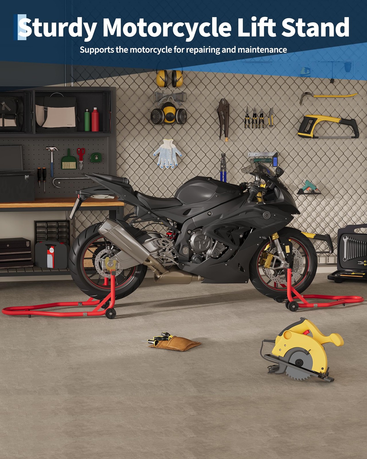 Heavy Duty Motorcycle Stand Lift 900Lbs Capacity Front & Rear Combo Stands Set