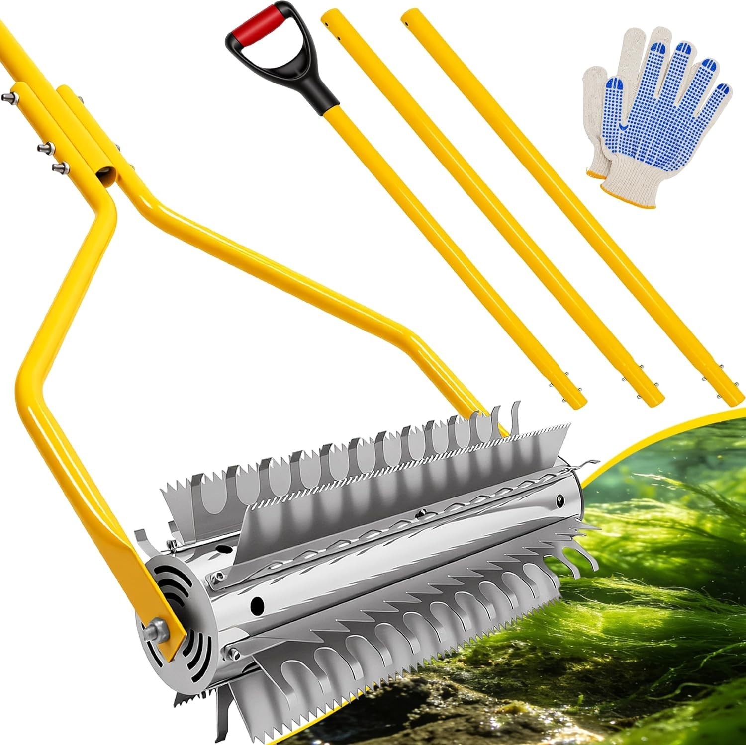 VEVOR Lake Weed Roller Stainless Steel Roller Pond Rake 14.1ft Pond Weed Removal