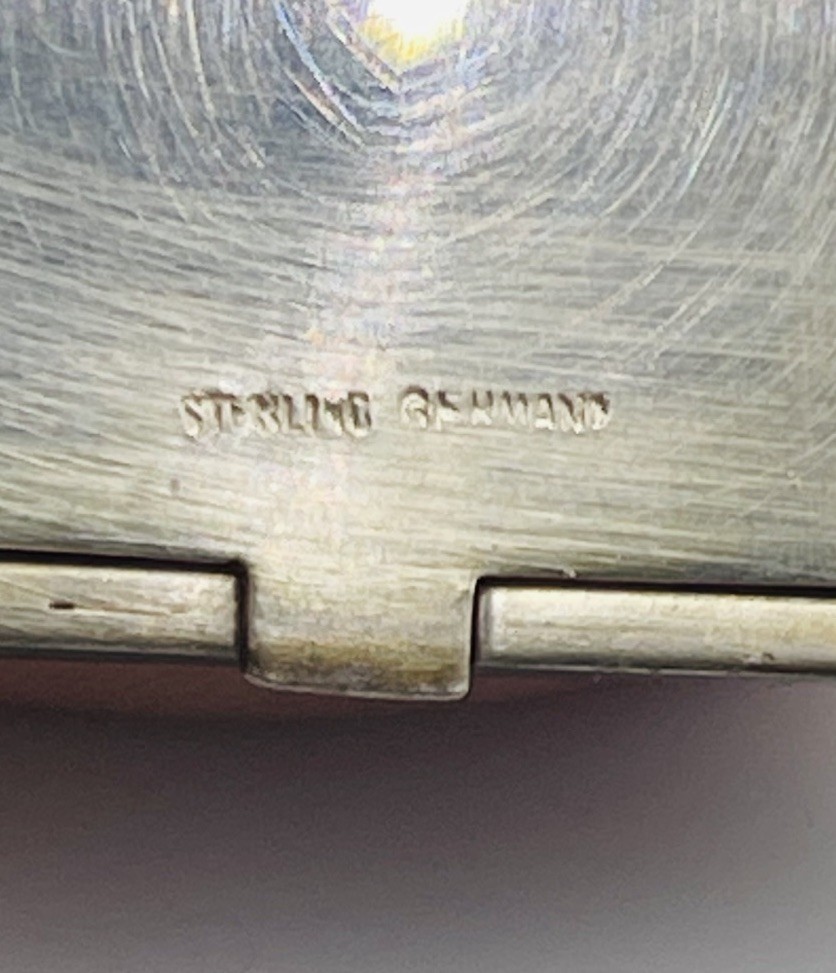 Antique Sterling Silver Green Enamel Rectangular Double Compartment Compact