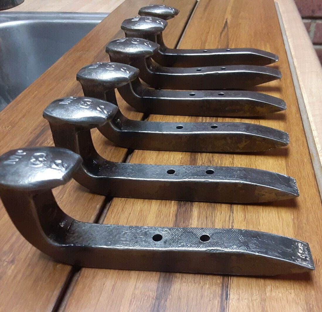 Set of 6 Railroad Spikes Hooks Hangers Rustic Industrial Coat-Hat Brushed Steel