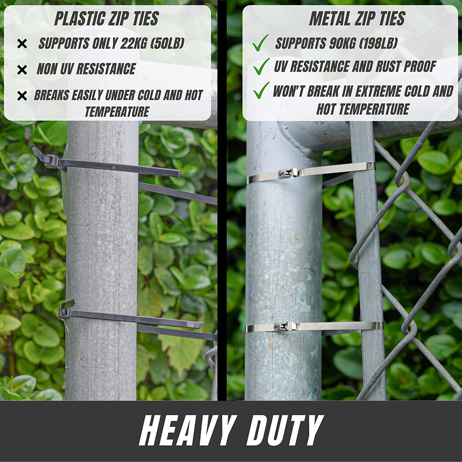 100-200Pcs Metal Zip Ties Stainless Steel Heavy Duty Self-Locking Cable Ties US