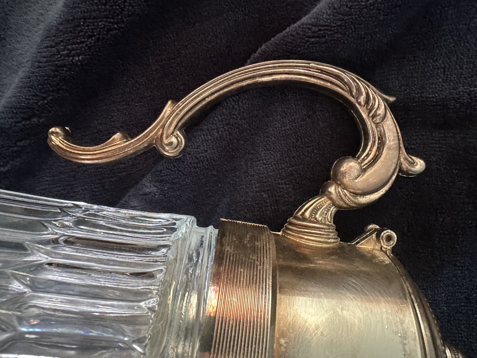 Vintage Crystal Decanter w/ Silverplate Spout & Handle Ice Core Insert