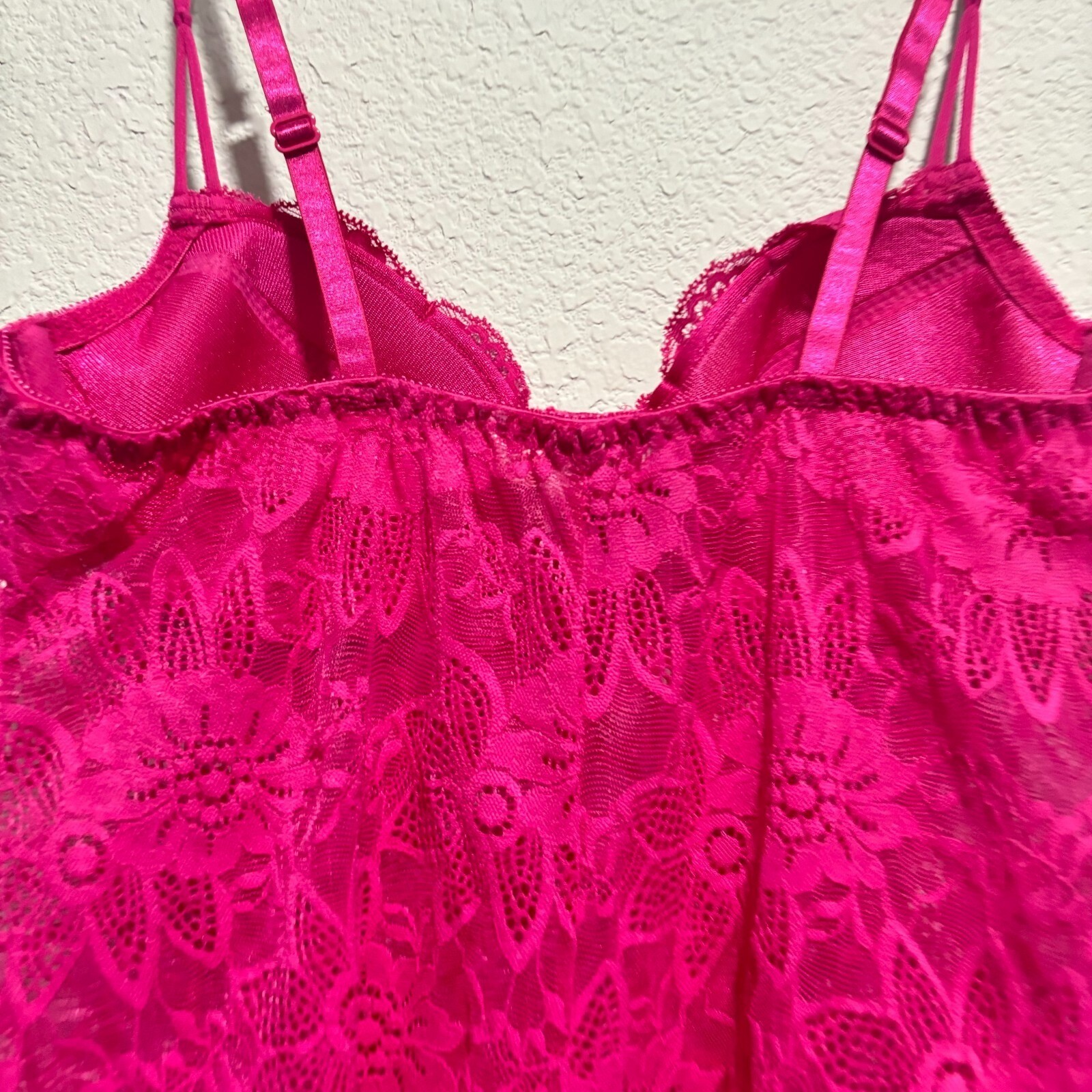 Victoria's Secret Hot Pink Floral Lace Underwire Chemise Slip Dress 34C Y2K