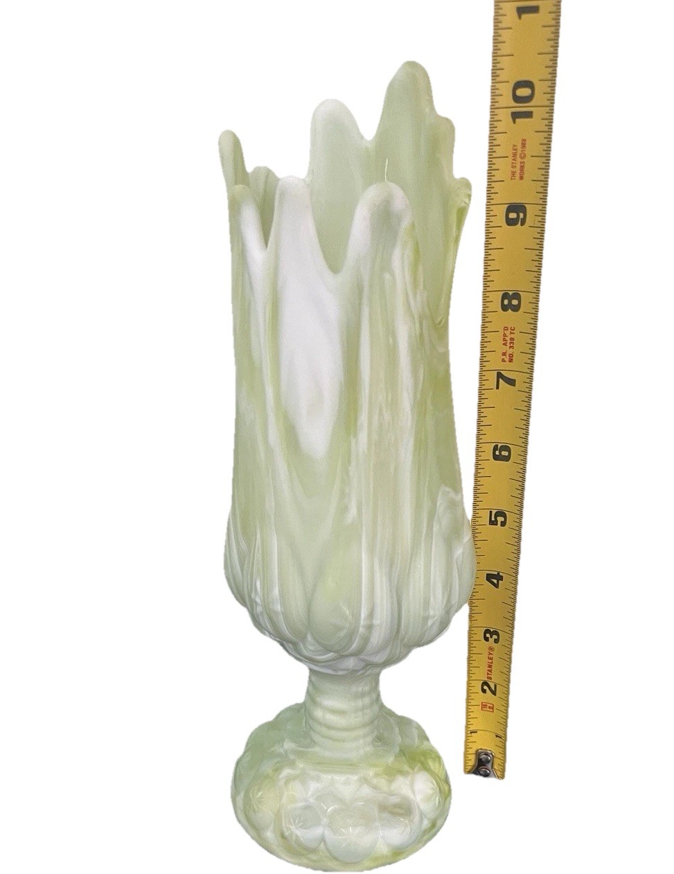 Kanawha Moon And Stars Green Slag Glass Swung Vase End Of Day ~ Rare