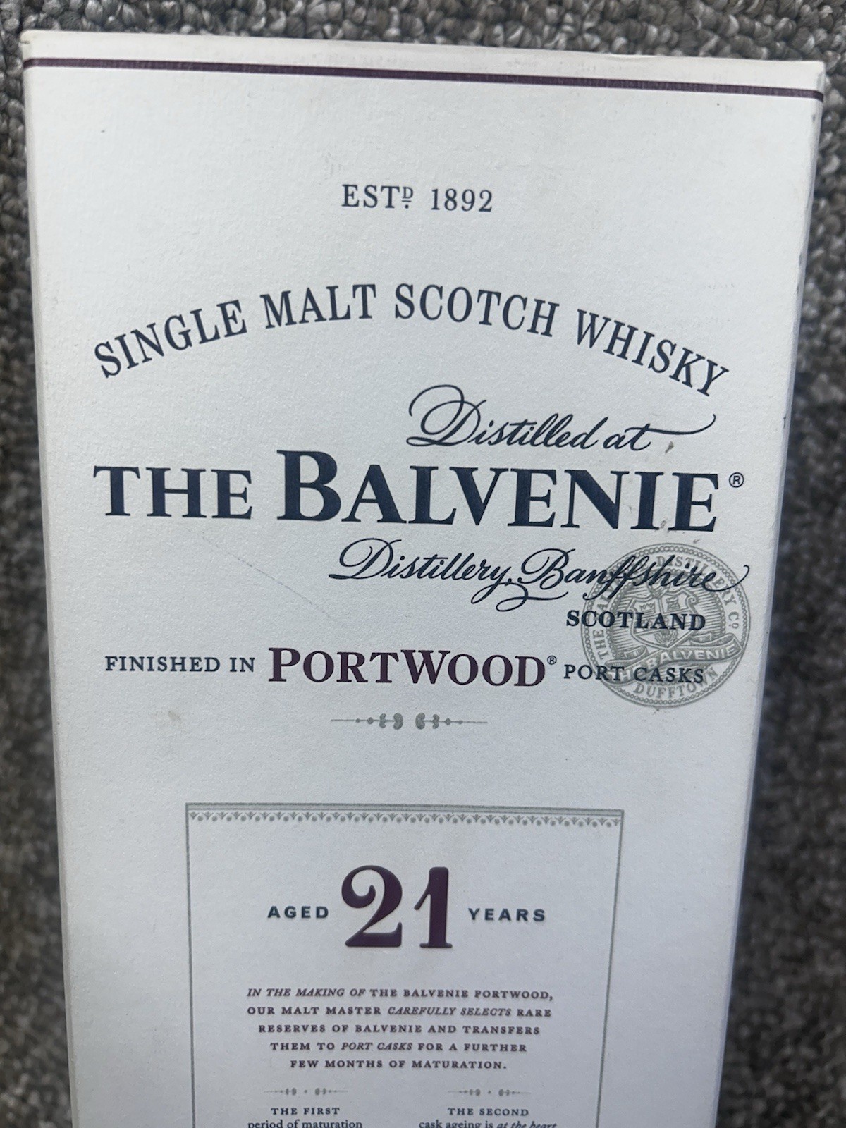 The Balvenie 21 Years Portwood Single Malt Scotch Whisky Presentation Box Empty