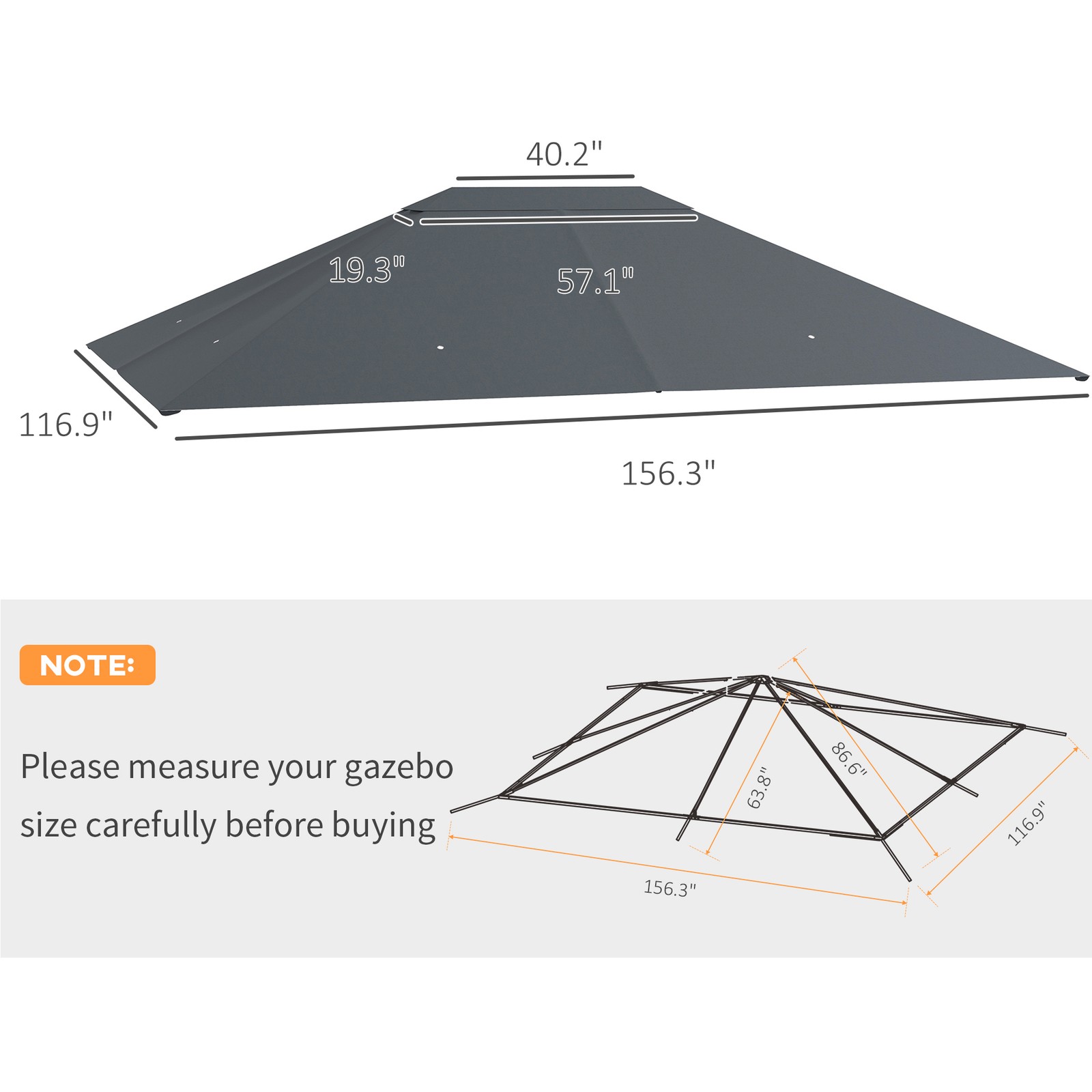 10' x 13' Gazebo Canopy Replacement Roof in Dark Gray