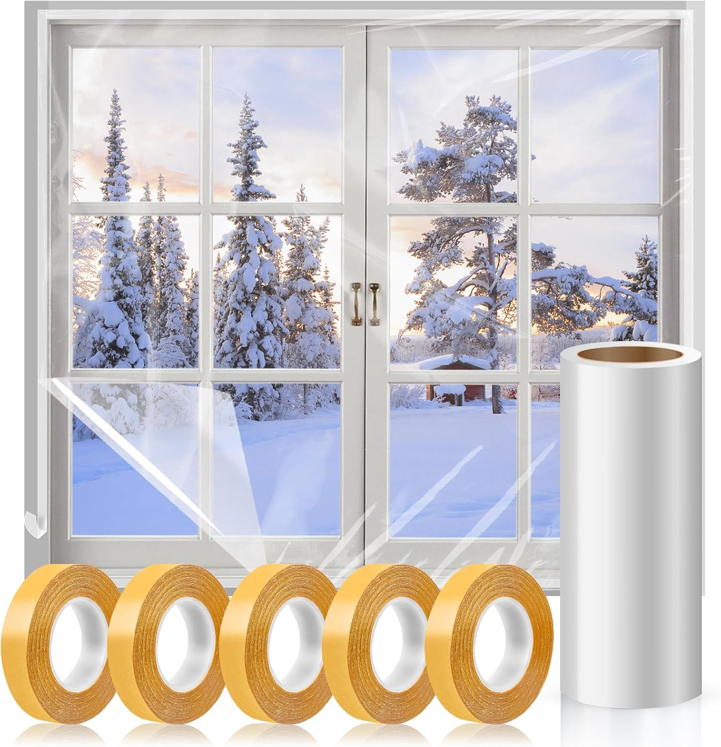 Window Insulation Kit, 63 × 394 Inch Plastic Window Coverings for Winter, Thicke