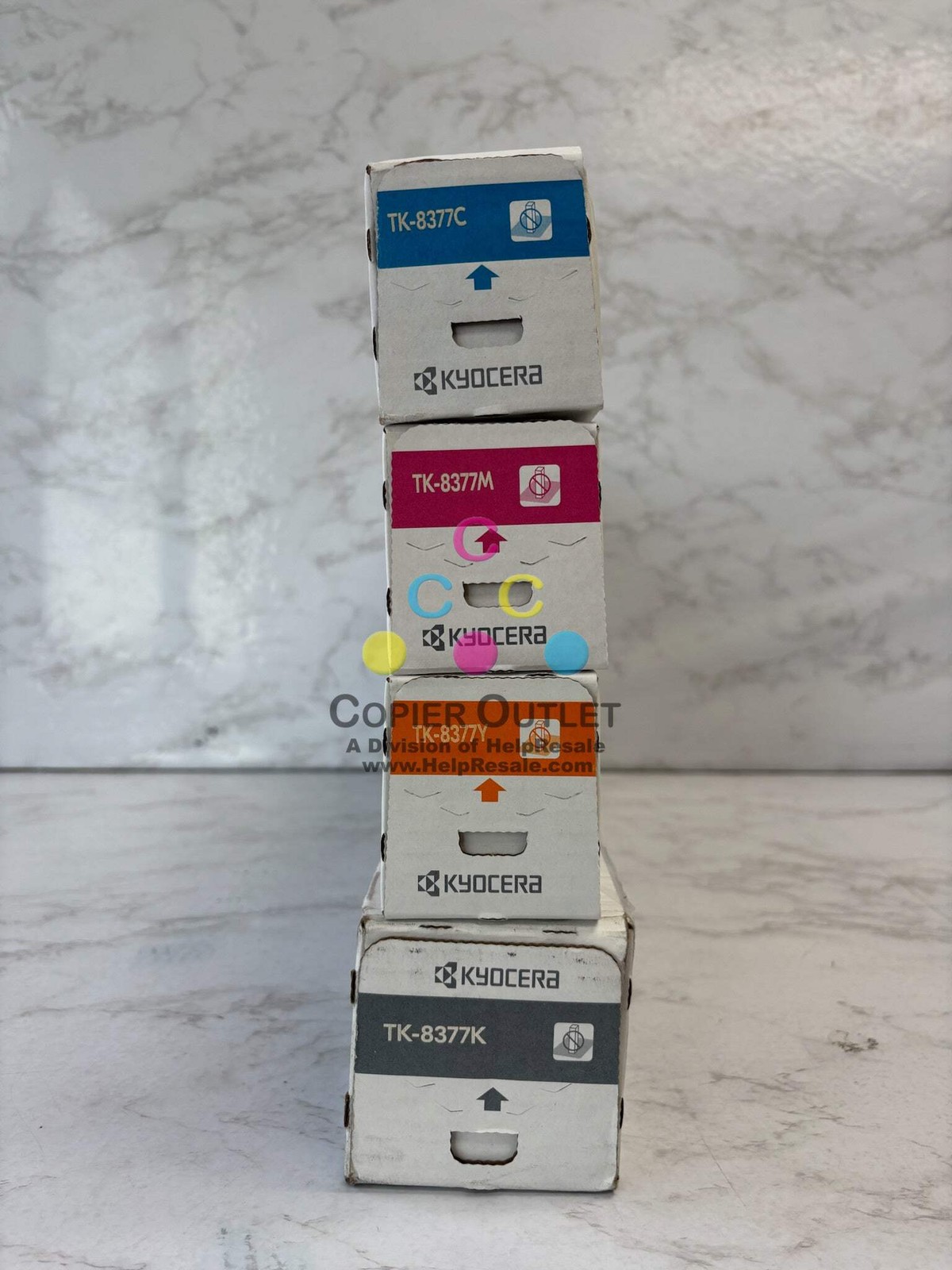 4 Genuine Kyocera TASKalfa 3554ci Cyan, Mag, Yellow & Black Toners TK-8377 CMYK