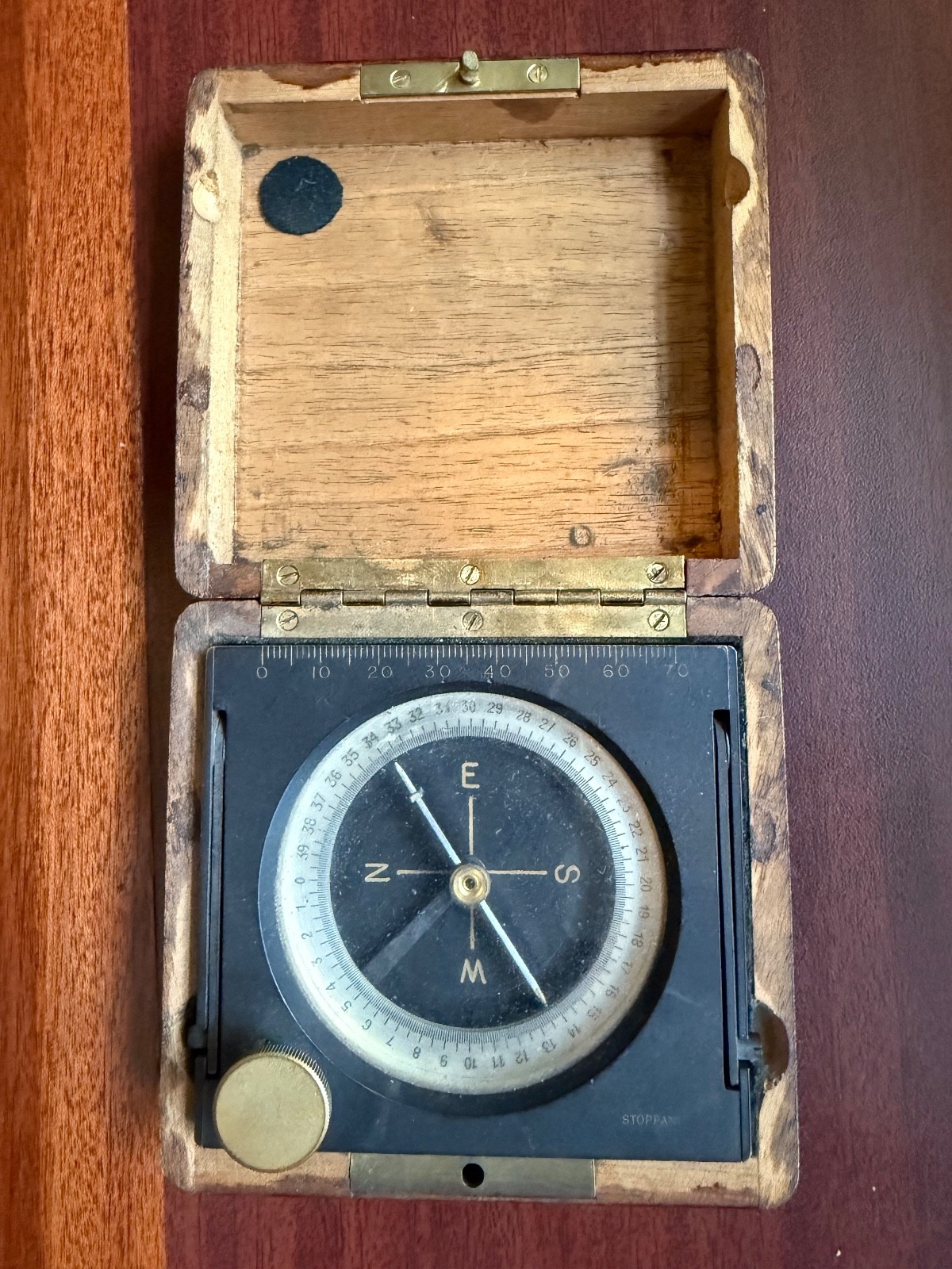 Vintage Stoppani Engineering/Transit Compass Antique Wooden Case Works! Good!