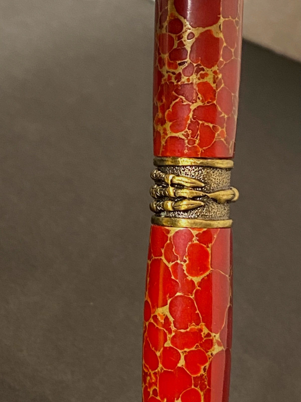 Red Jasper Crouching Dragon Armored Scales Twist Ballpoint Pen Tigers Eye