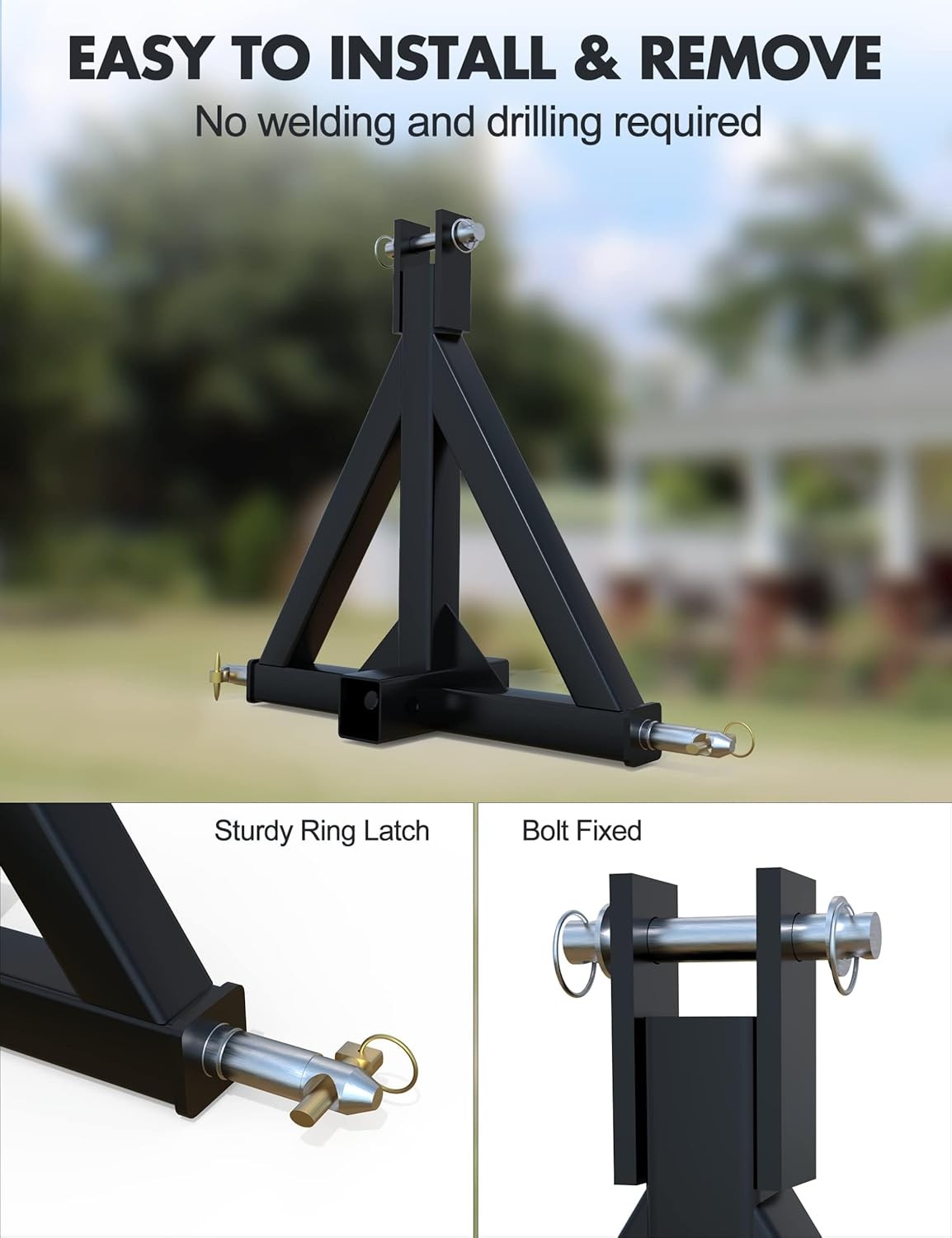 3 Point 2'' Trailer Receiver Hitch Tow Drawbar Category 1 Tractor Adapter