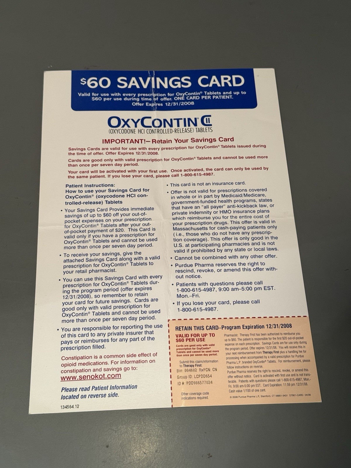 OXYCONTIN Drug Savings Cards • $60 Savings Card • OxyContin Discount Card •