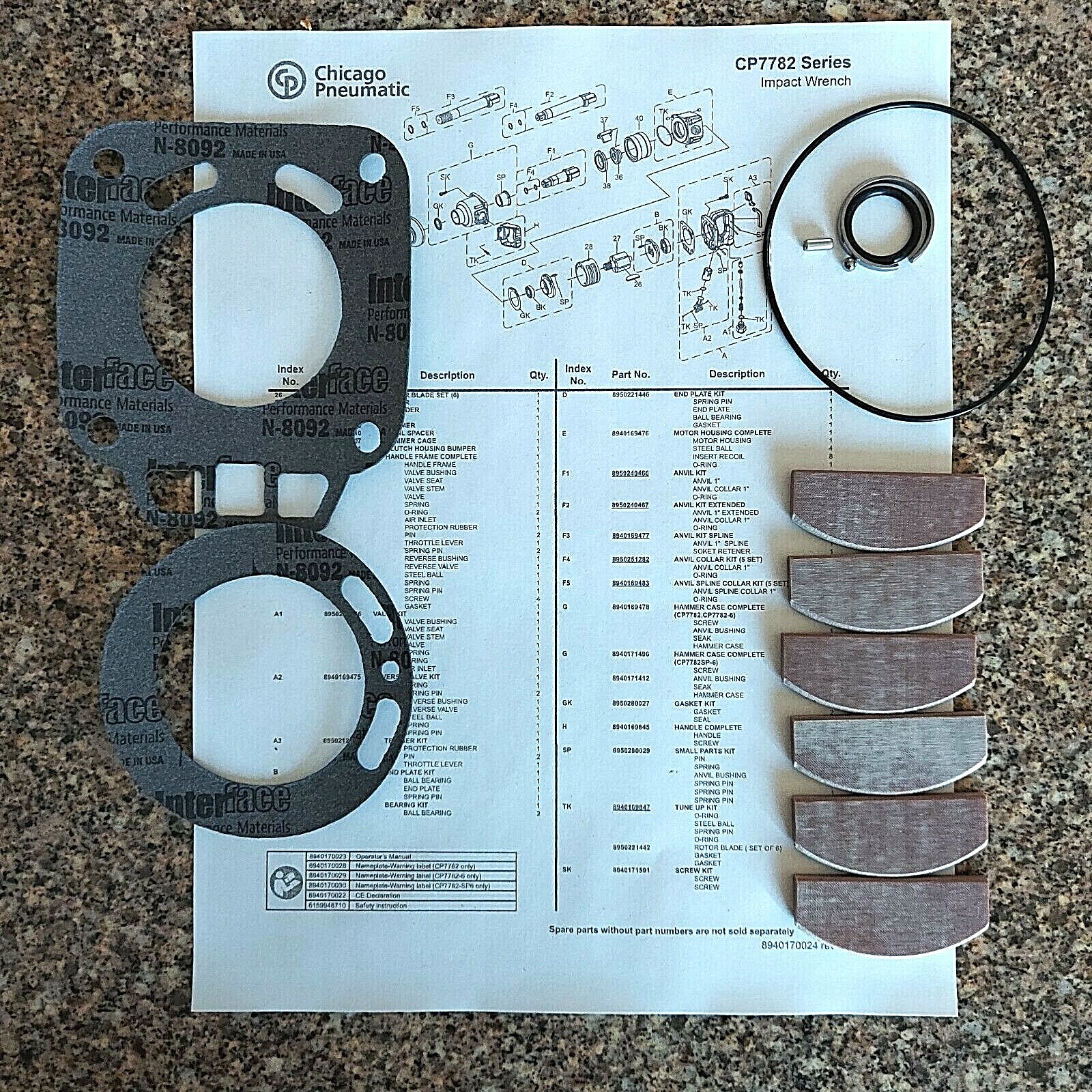 CHICAGO PNEUMATIC 7782 TUNE UP KIT 8940169847 + 1" RING KIT WITH FREE SHIPPING