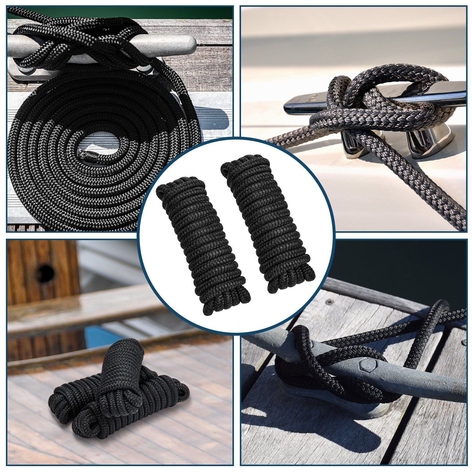 4 Pack 1/2 x 15 Dock Lines Nylon Rope for Boats Double Braided Boat Accessories