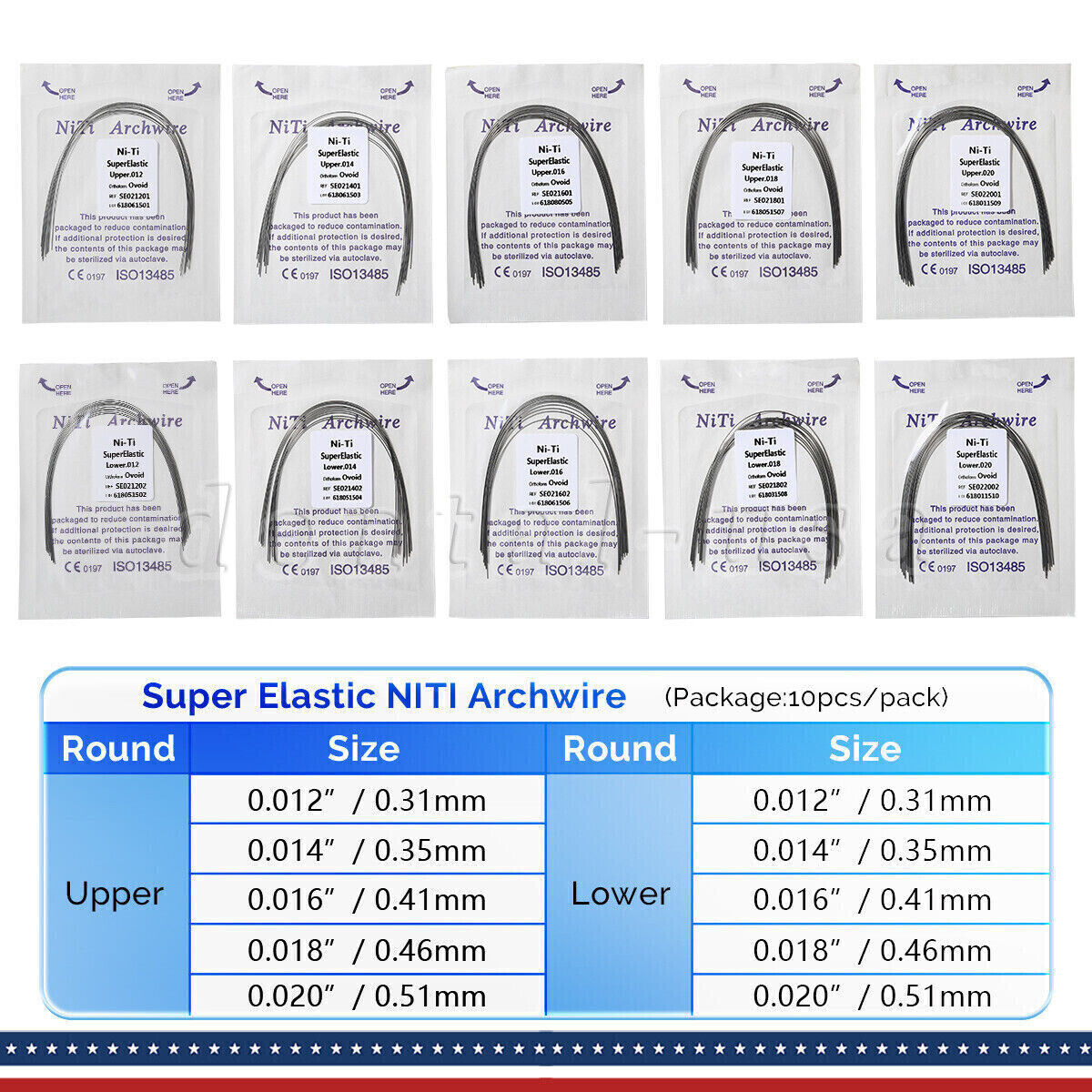 Dental Ortho Super Elastic Niti Arch Wire Round Ovoid Form for Bracket Braces CE