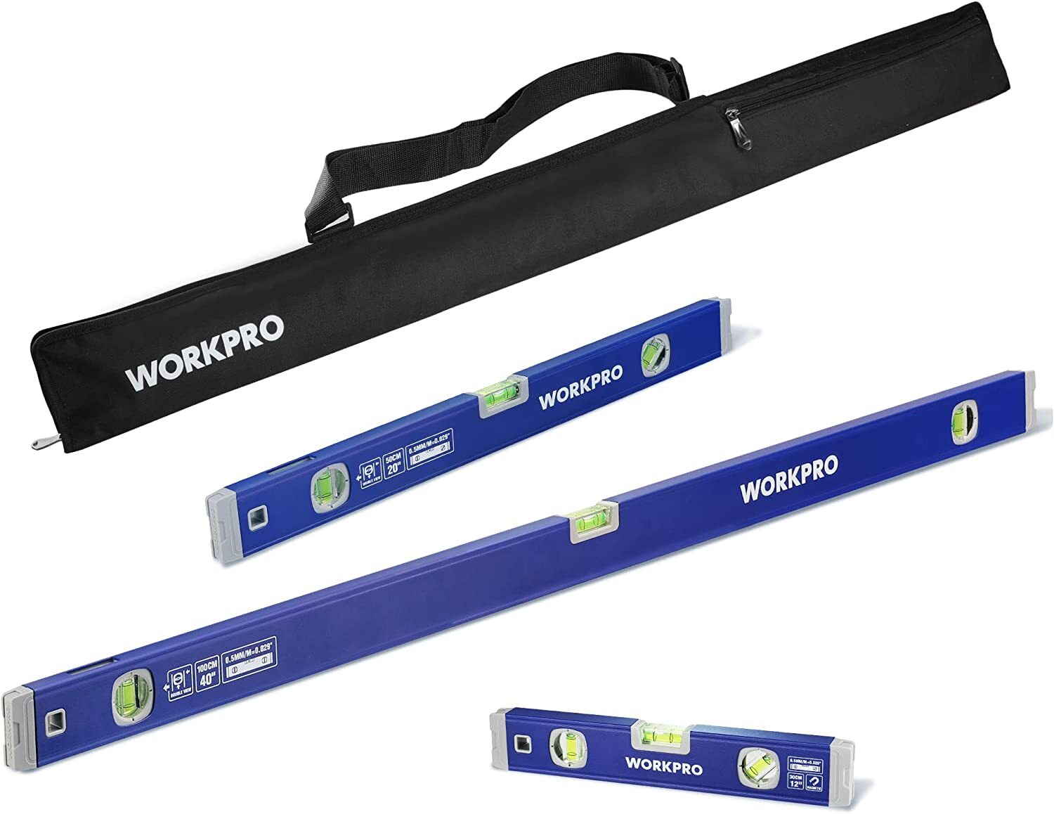 WORKPRO 3PC Spirit Level Set 12" 20" 40" Level Magnetic Torpedo Level Heavy Duty
