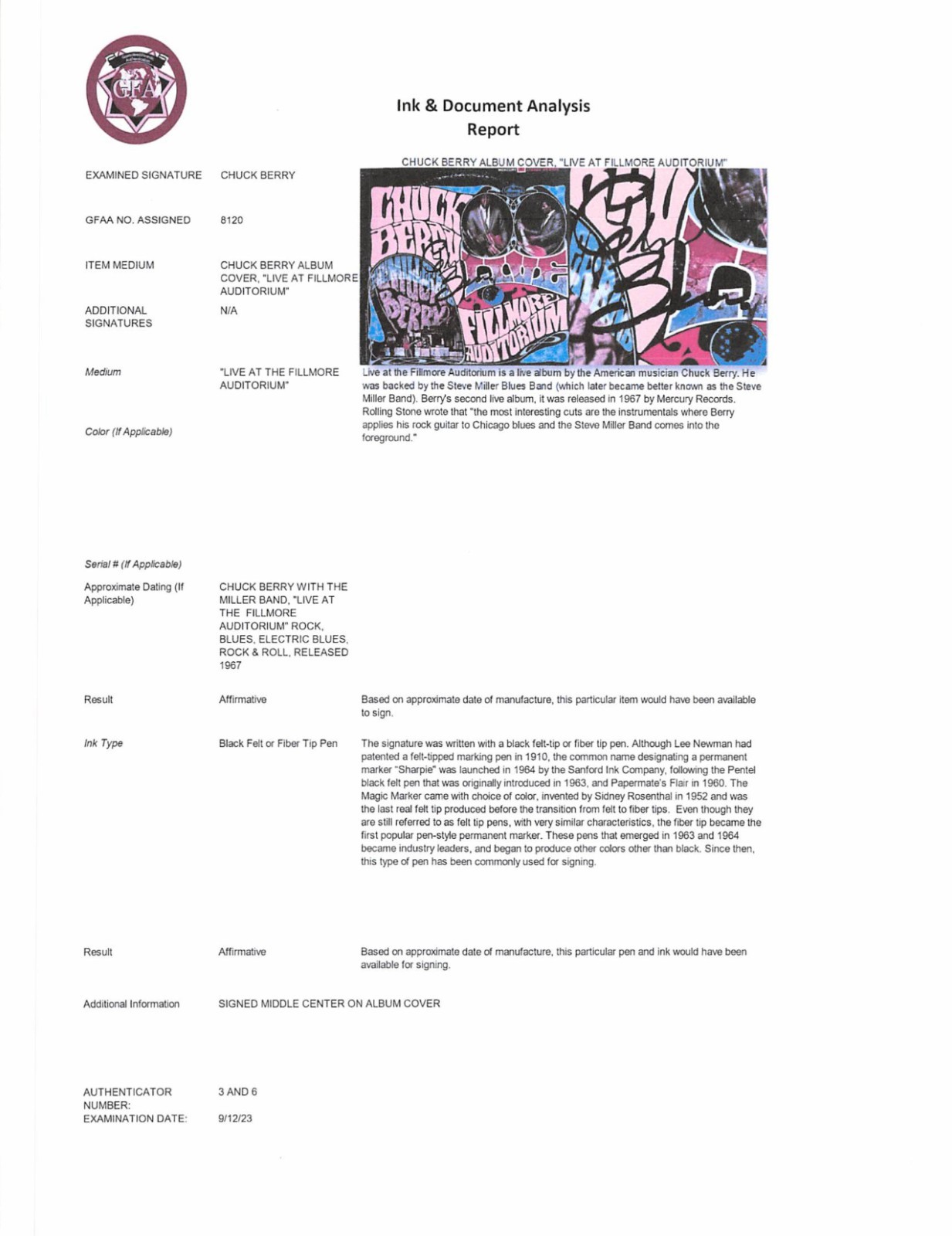 🎶 Chuck Berry Signed Autograph Live At Filmore Auditorium 🎶