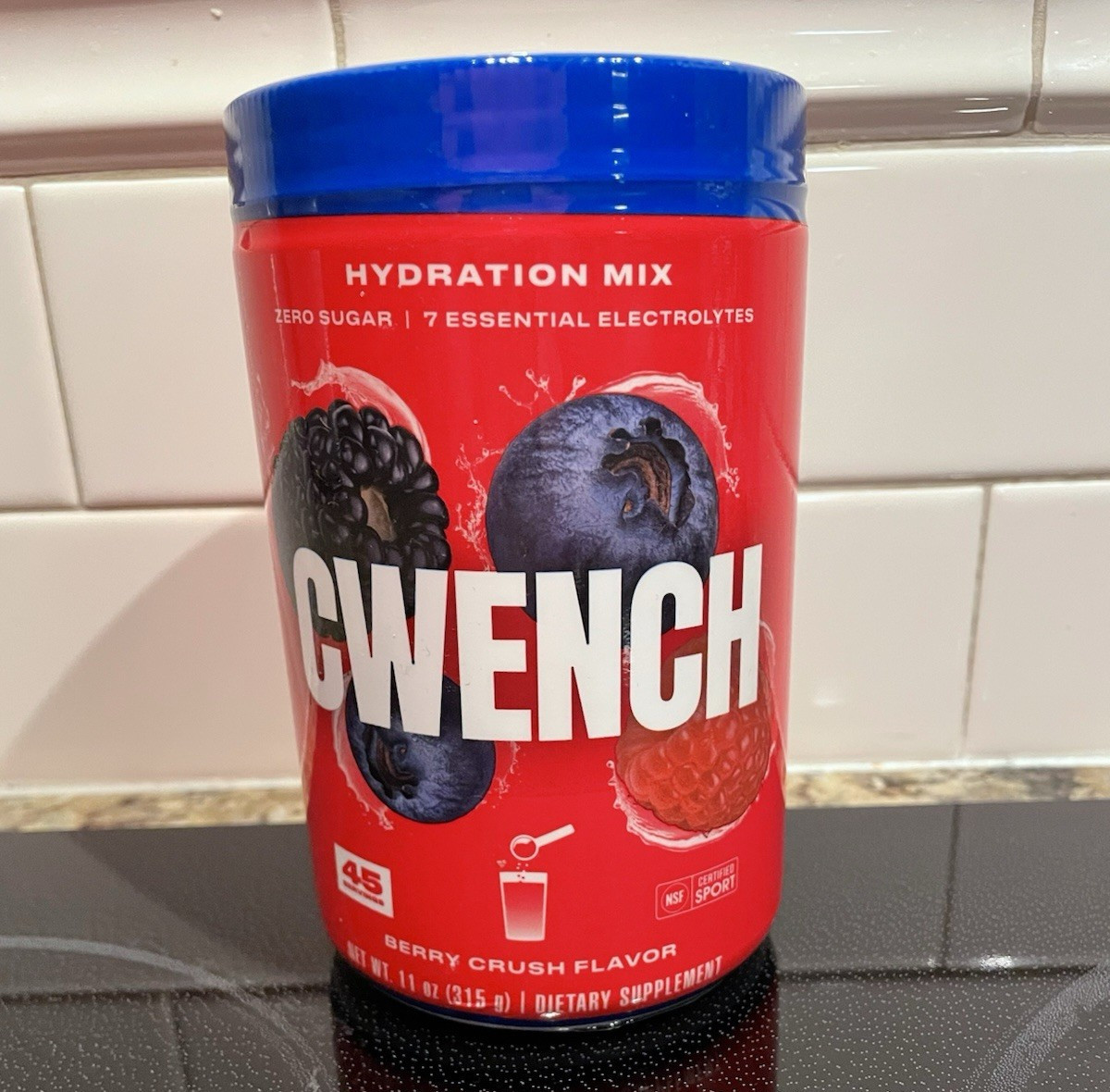 Cwench Hydration Electrolyte Drink Mix Berry Crush 11oz Zero Sugar 45 Servings