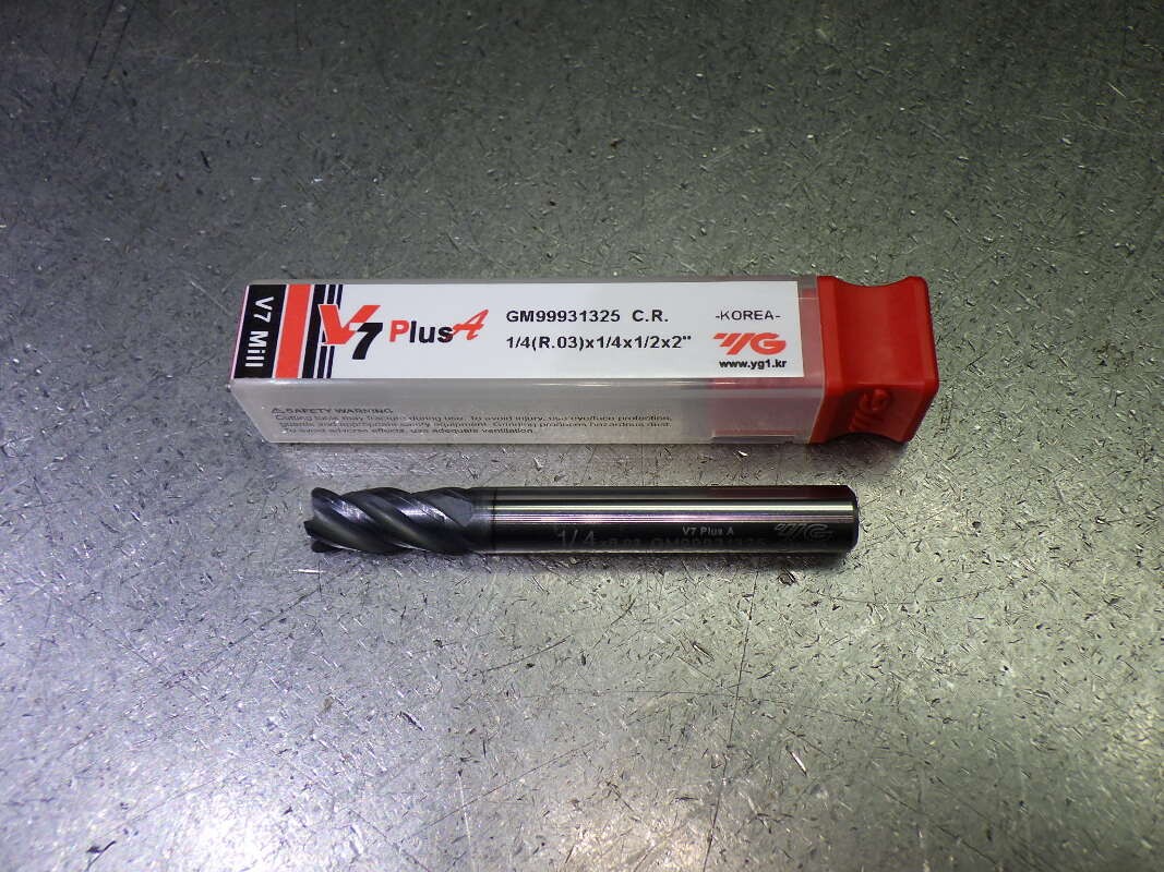YG1 V7 PlusA 1/4" 4 Flute Carbide CR Endmill .03" R QTY5 GM99931325 (LOC2085B)
