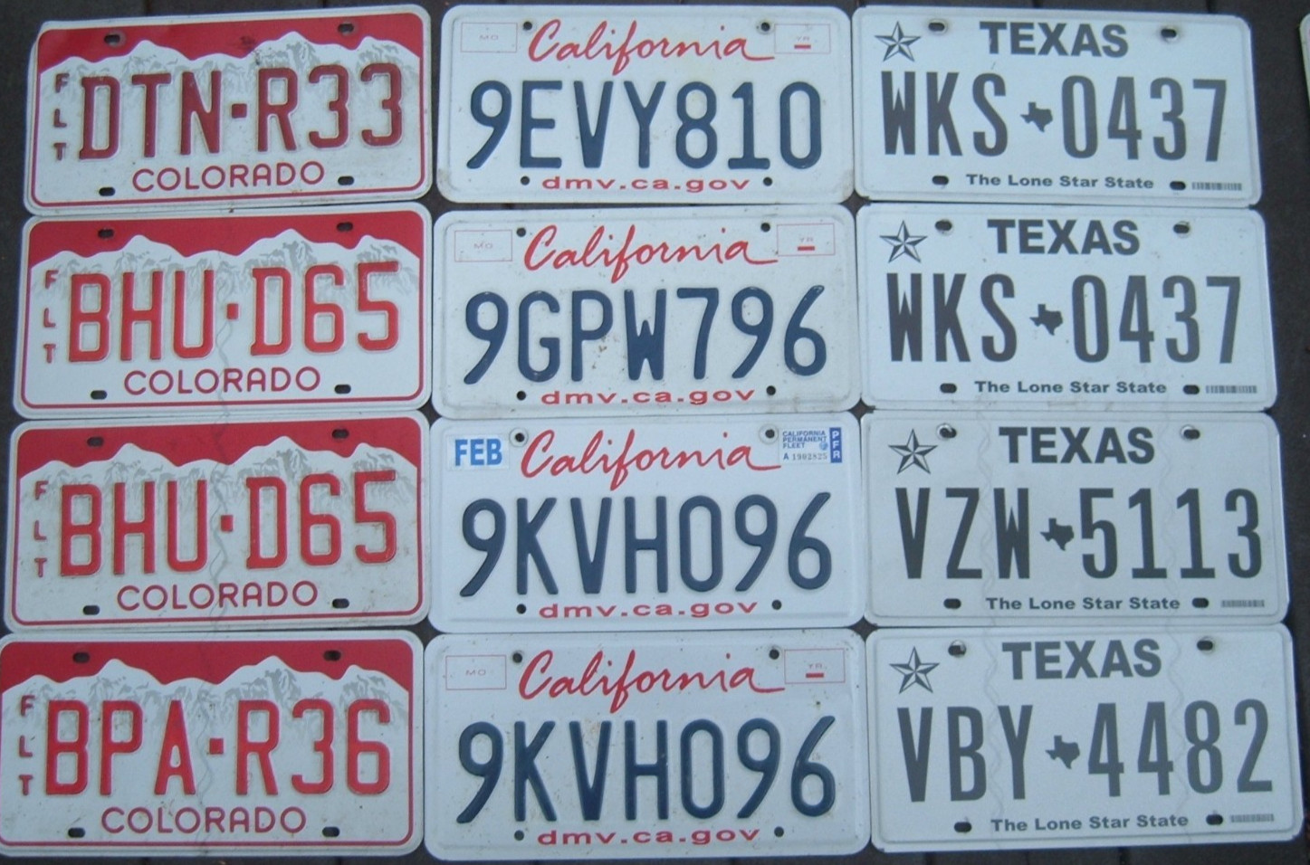 Lot of 12 US license plates Colorado Texas California Some pairs