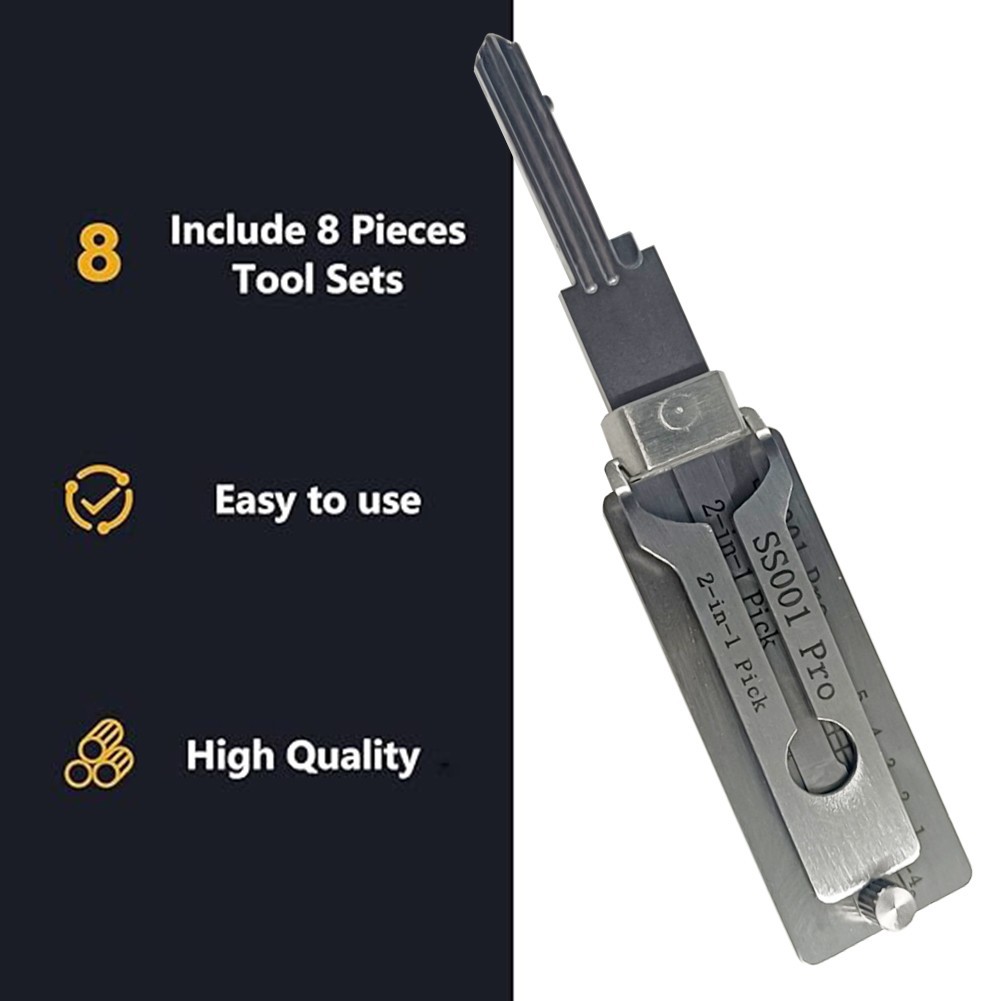 2-in-1 Stainless Steel Key Decoder Portable Precision Hook Pickup Hand Tool 1pcs